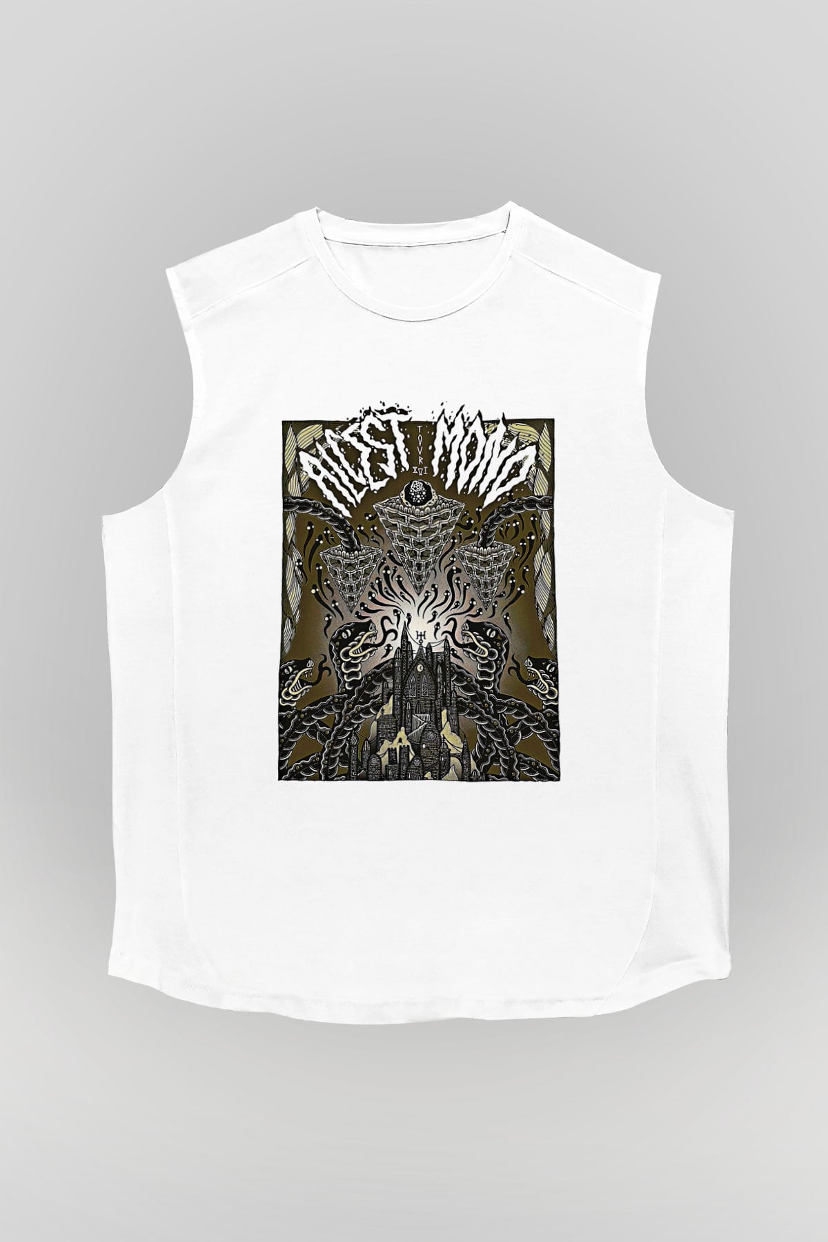 Alcest Baskılı Beyaz Unisex Kolsuz Tişört - Tshirt