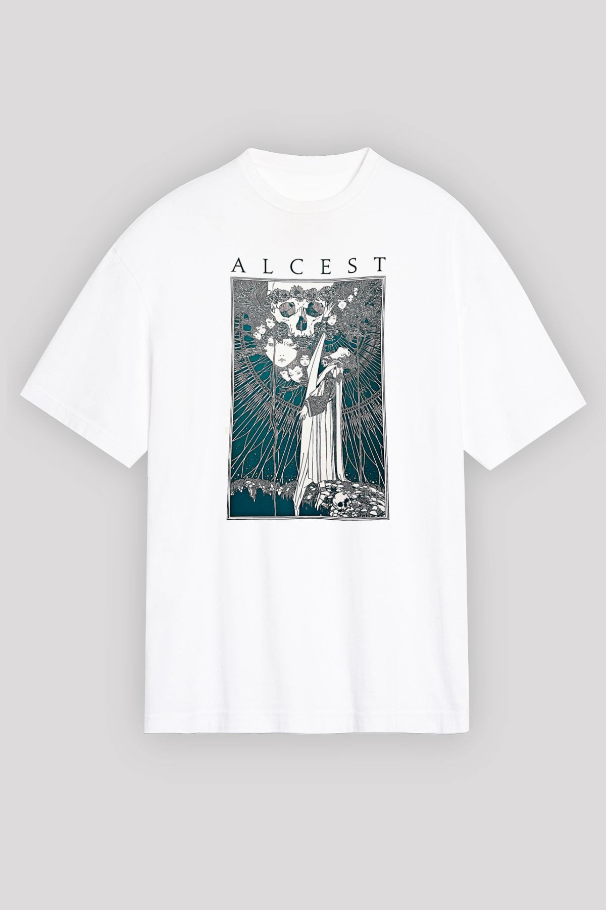 Alcest Baskılı Beyaz Unisex Oversize Tişört - Tshirt