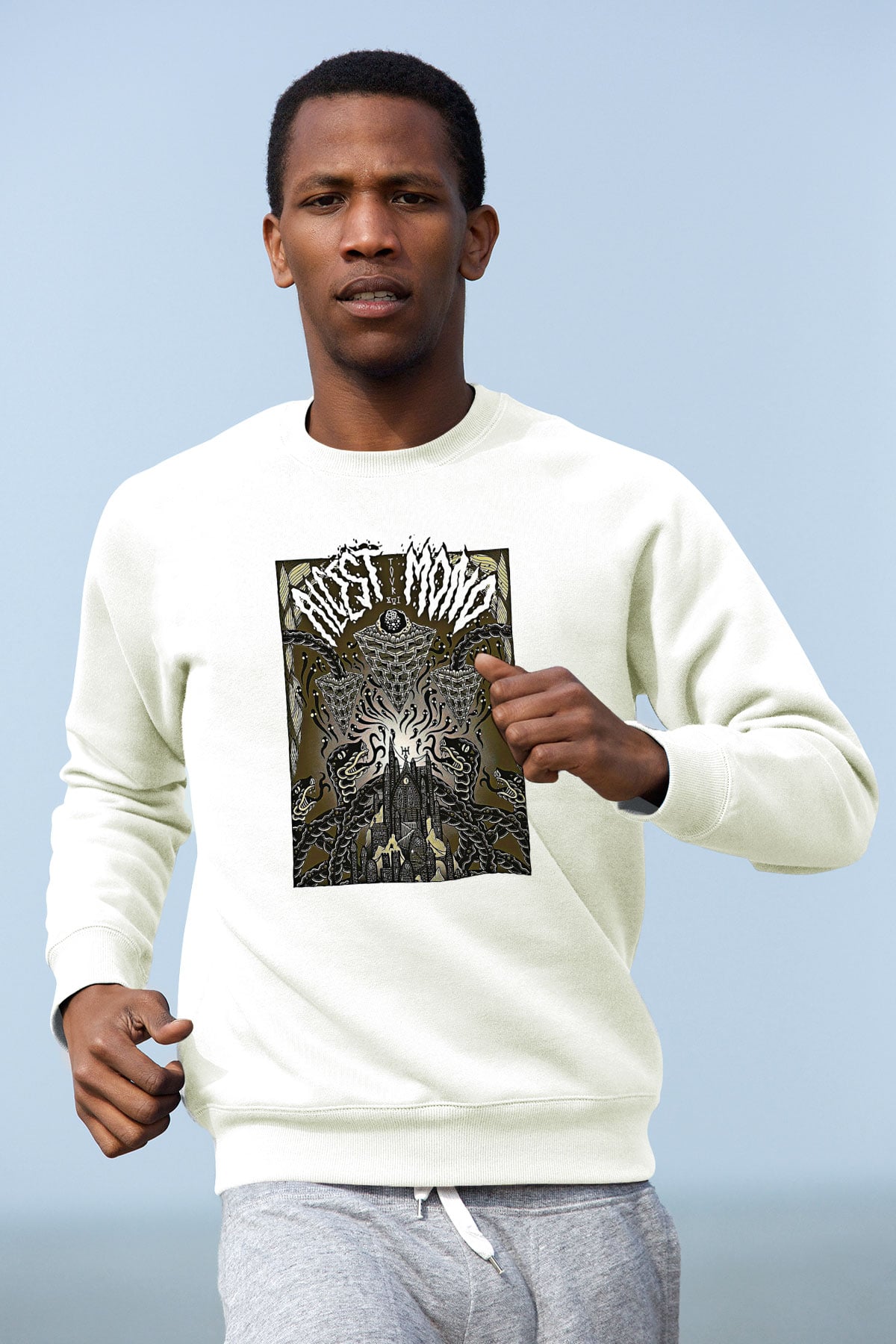Alcest Baskılı Beyaz Unisex Sweatshirt