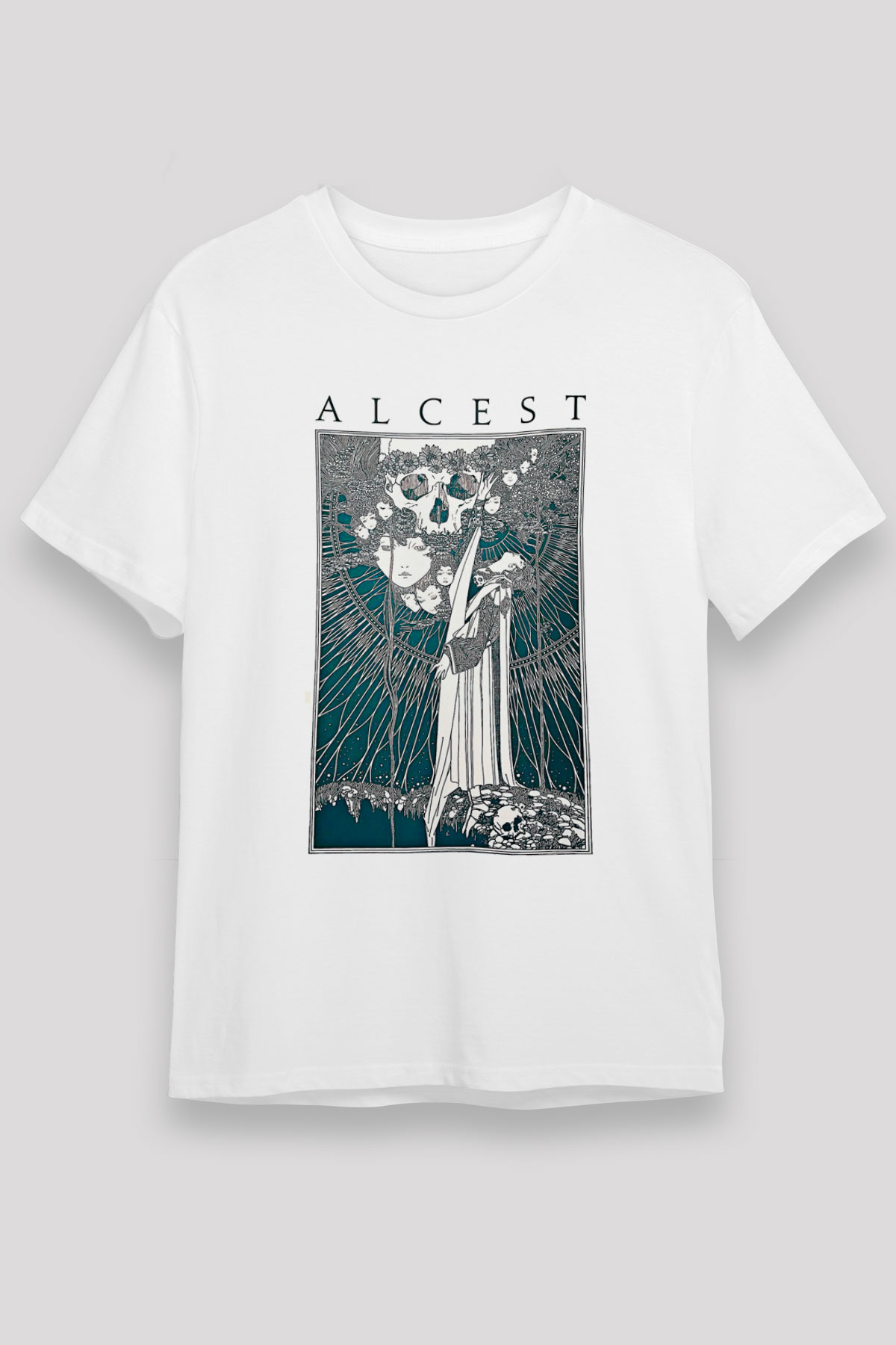 Alcest Baskılı Unisex Beyaz Tişört - Tshirt