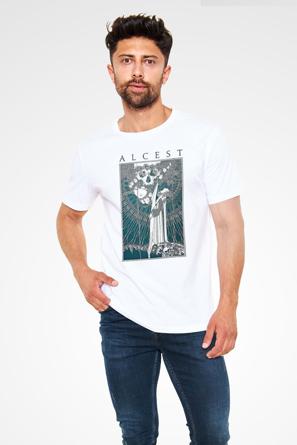 Alcest Baskılı Unisex Beyaz Tişört - Tshirt