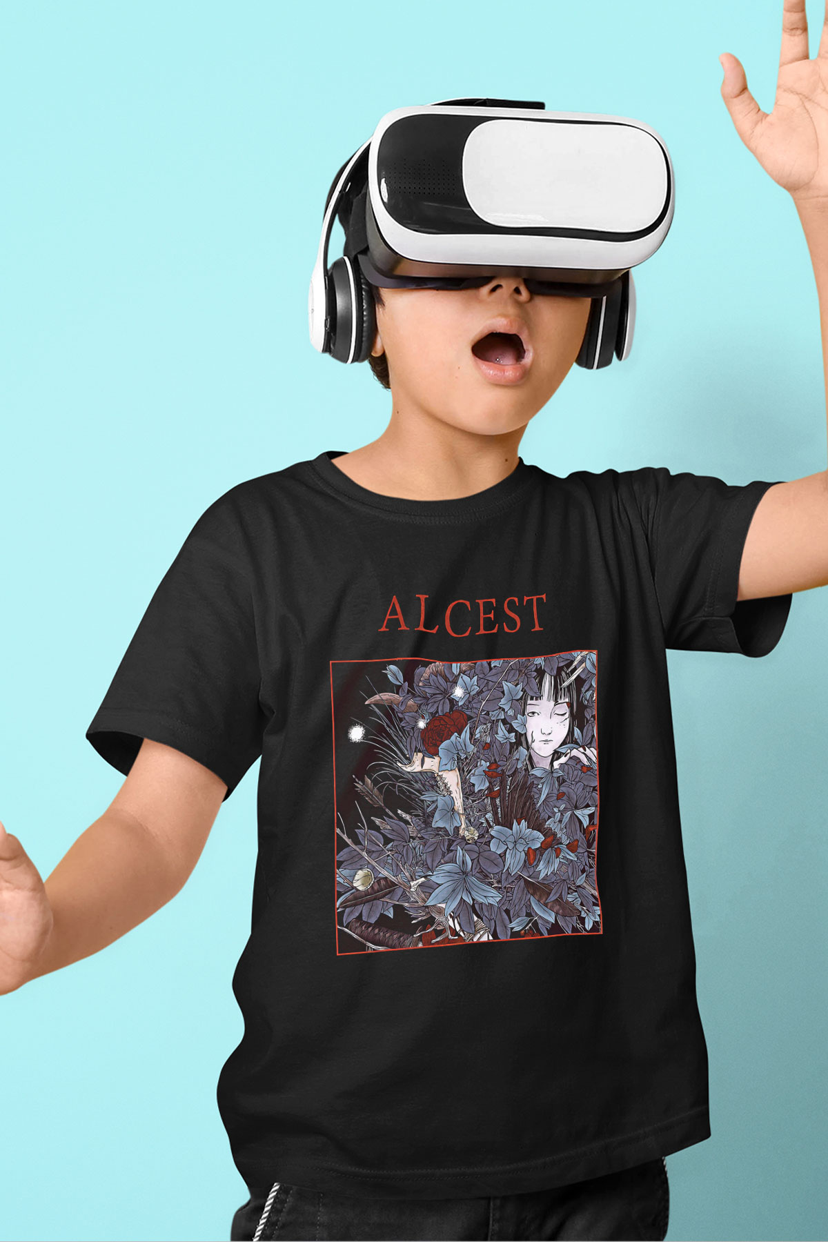 Alcest Baskılı Unisex Siyah Çocuk Tişört - Tshirt