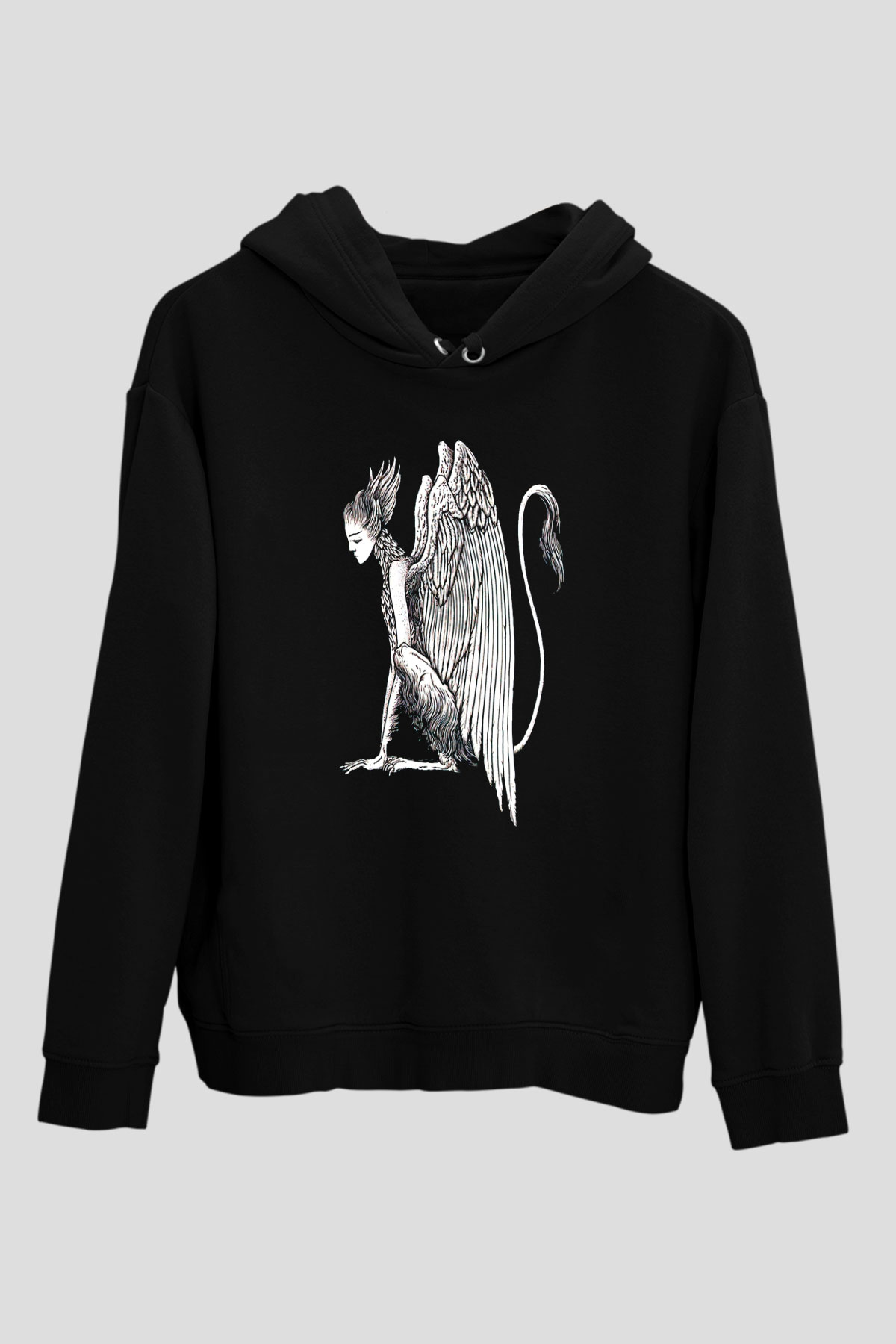 Alcest Baskılı Unisex Siyah Kapüşonlu Sweatshirt