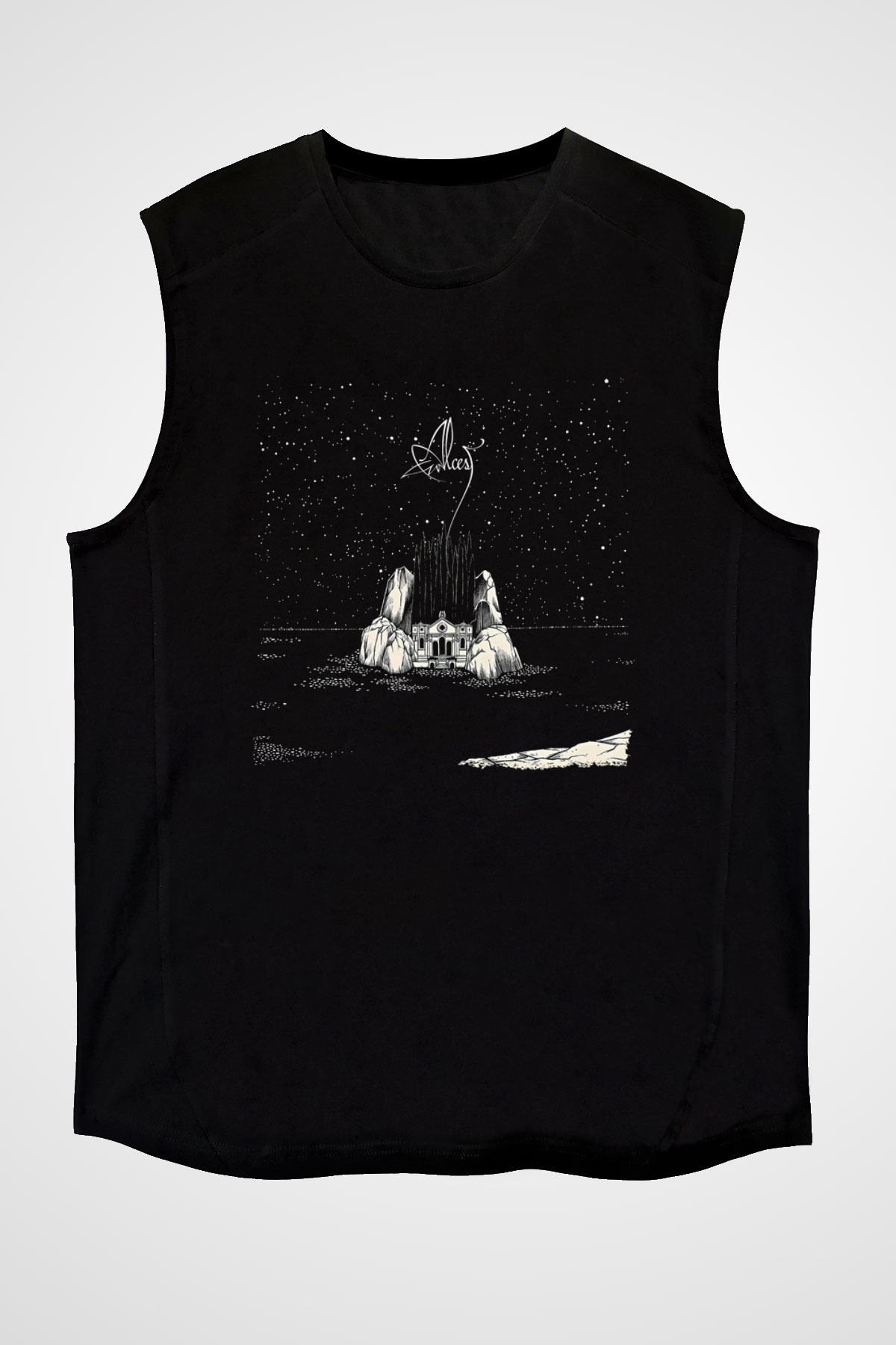 Alcest Baskılı Unisex Siyah Kolsuz Tişört - Tshirt