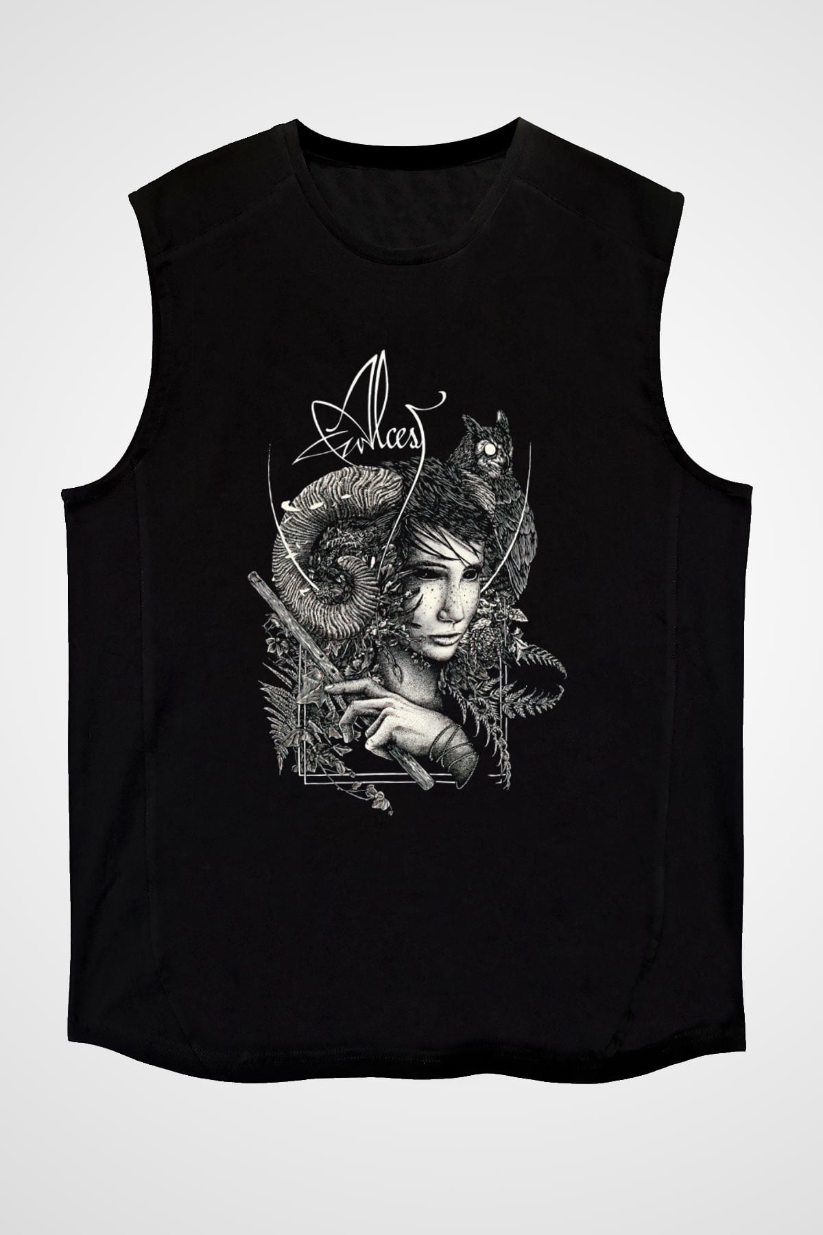 Alcest Baskılı Unisex Siyah Kolsuz Tişört - Tshirt