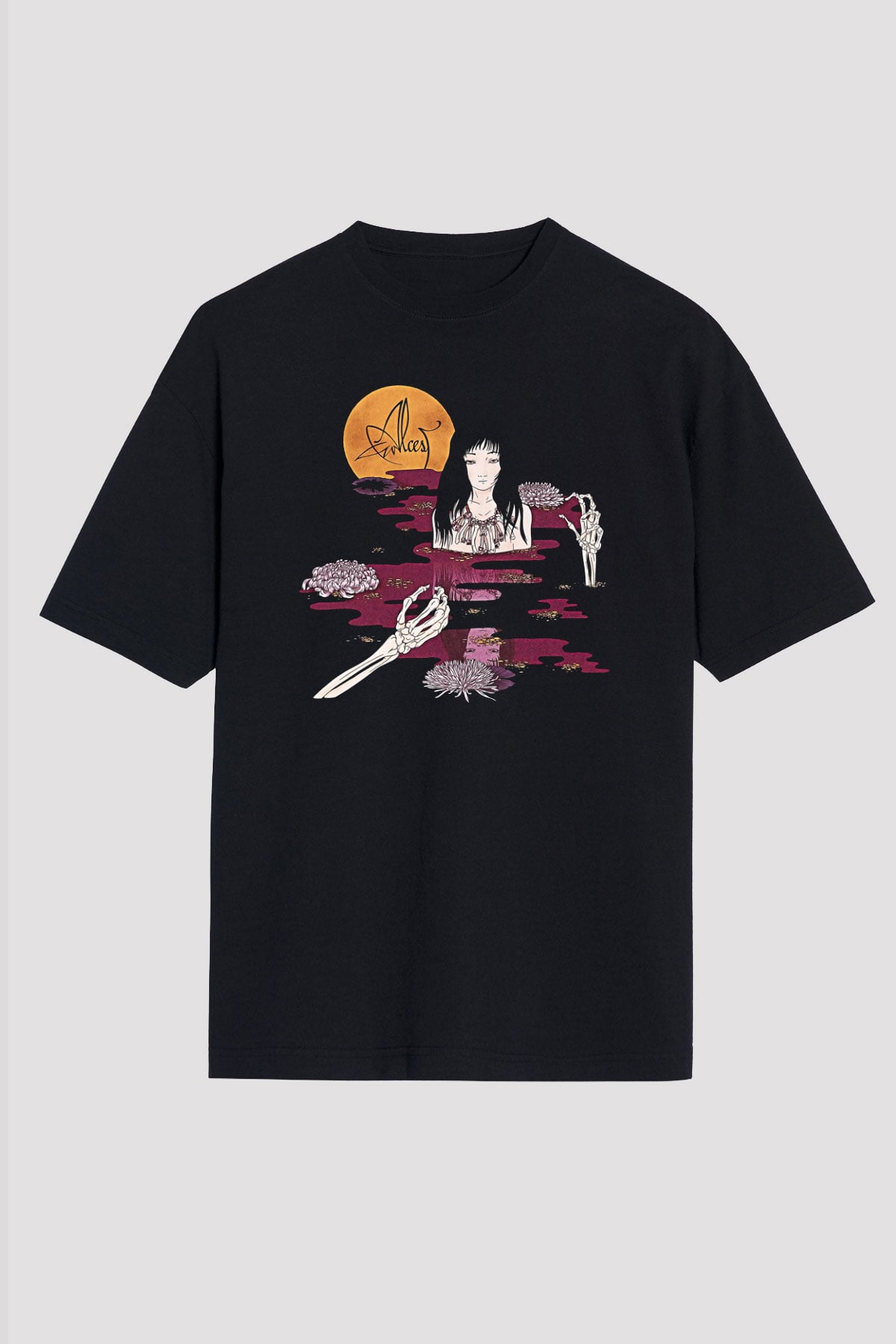 Alcest Baskılı Unisex Siyah Oversize Tişört - Tshirt