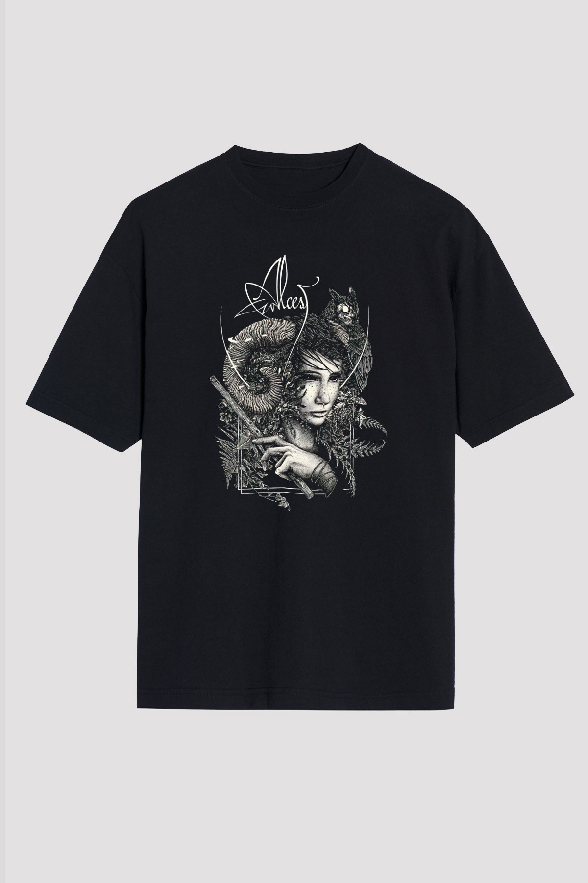 Alcest Baskılı Unisex Siyah Oversize Tişört - Tshirt