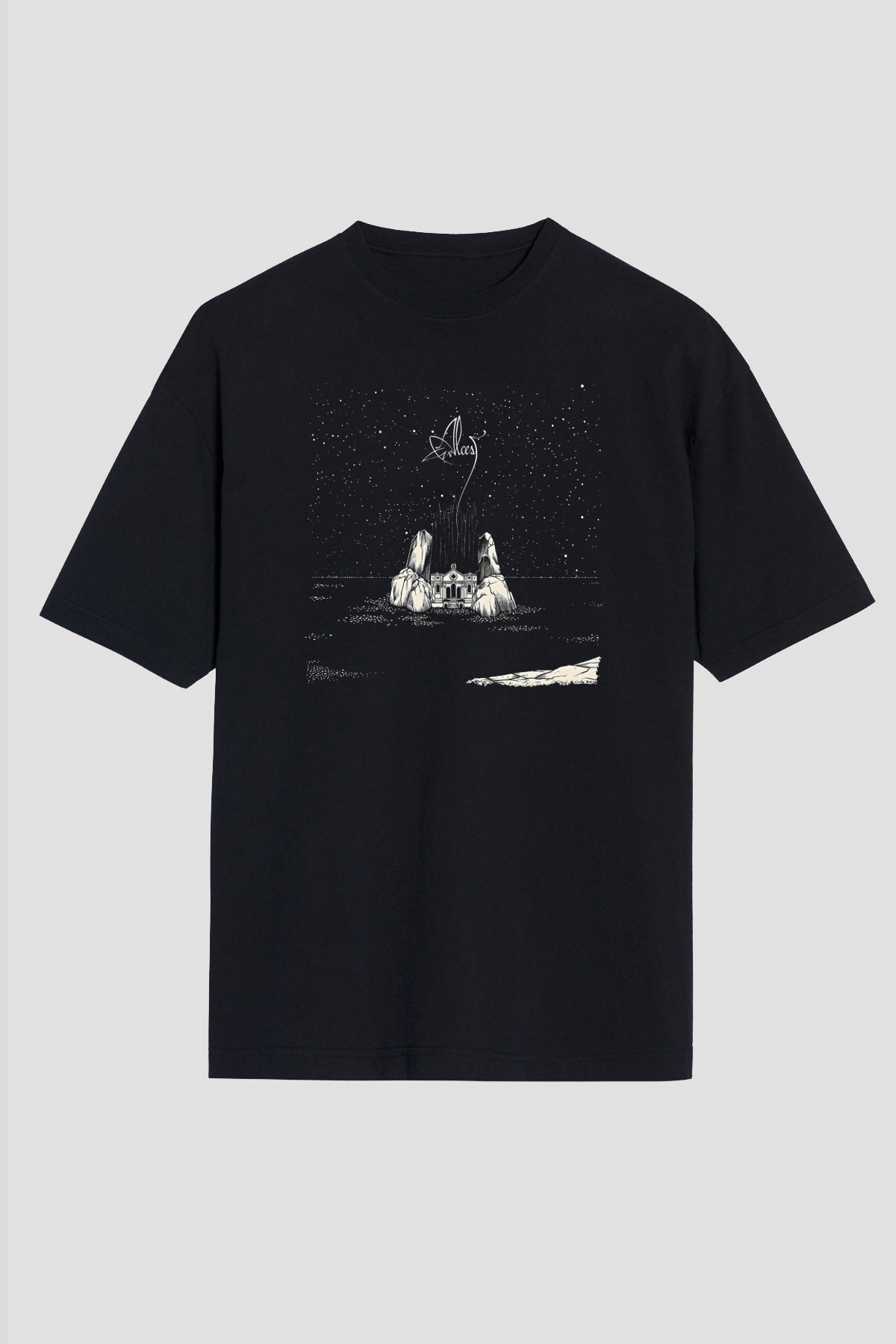 Alcest Baskılı Unisex Siyah Oversize Tişört - Tshirt