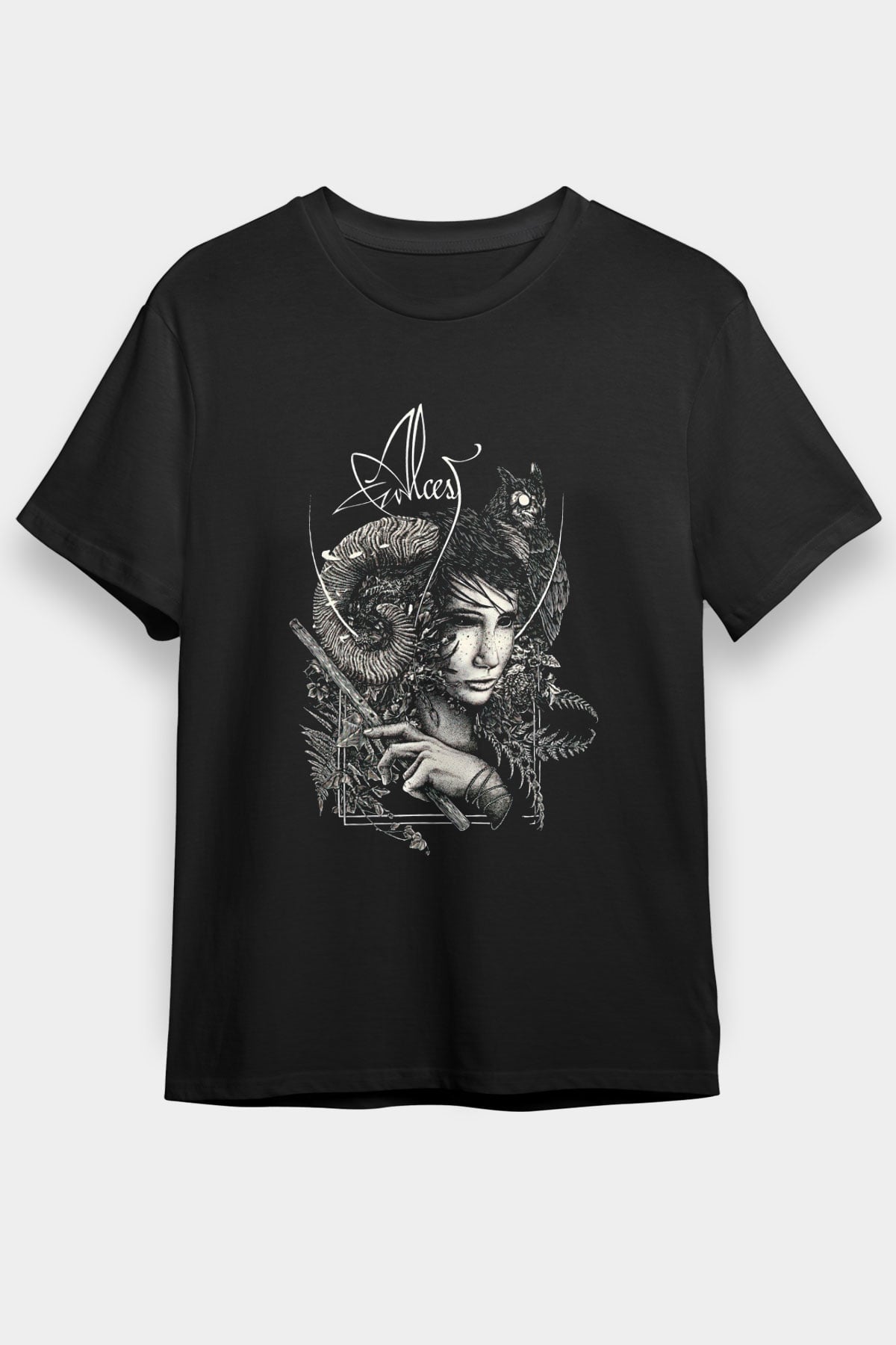 Alcest Baskılı Unisex Siyah Tişört - Tshirt
