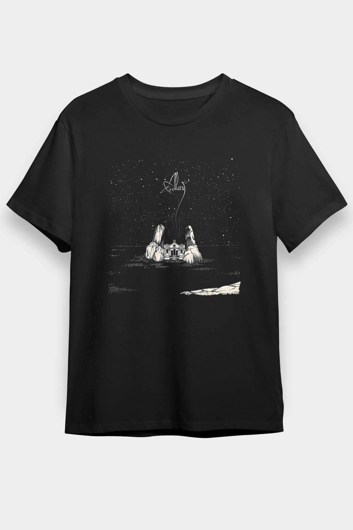 Alcest Baskılı Unisex Siyah Tişört - Tshirt
