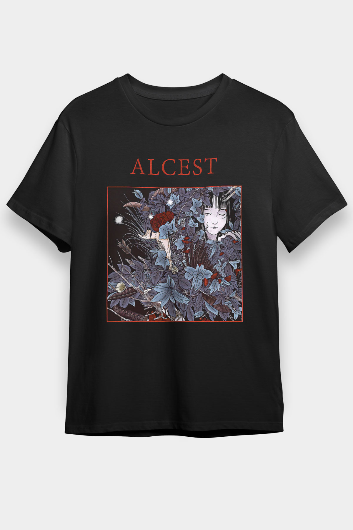 Alcest Baskılı Unisex Siyah Tişört - Tshirt