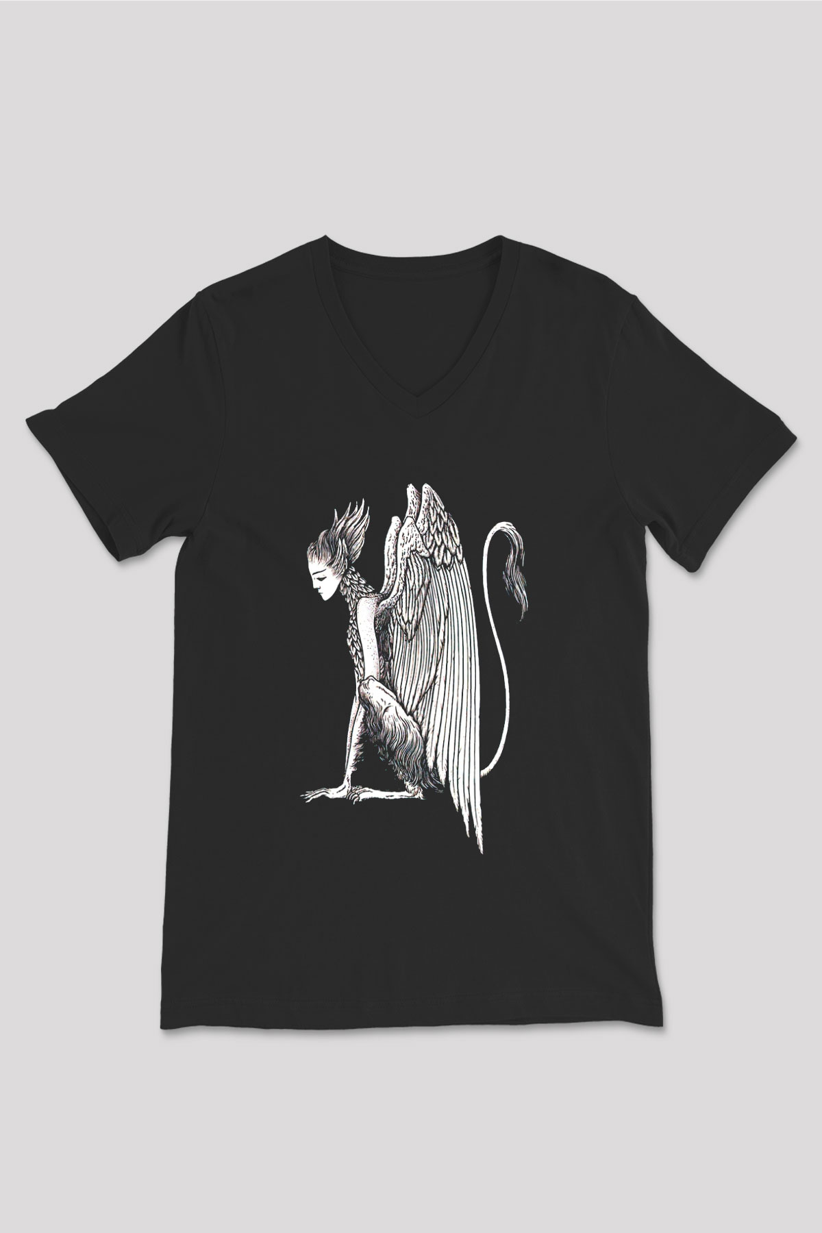 Alcest Baskılı Unisex Siyah V Yaka Tişört - Tshirt