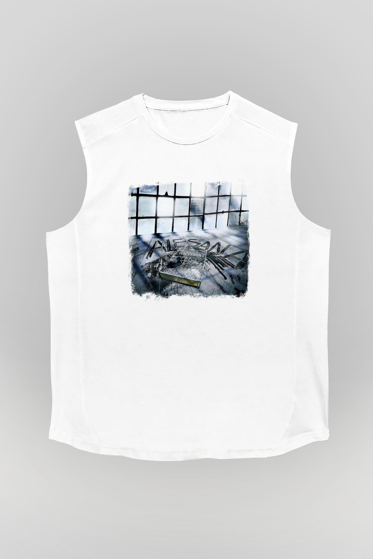 Alesana Baskılı Unisex Beyaz Kolsuz Tişört