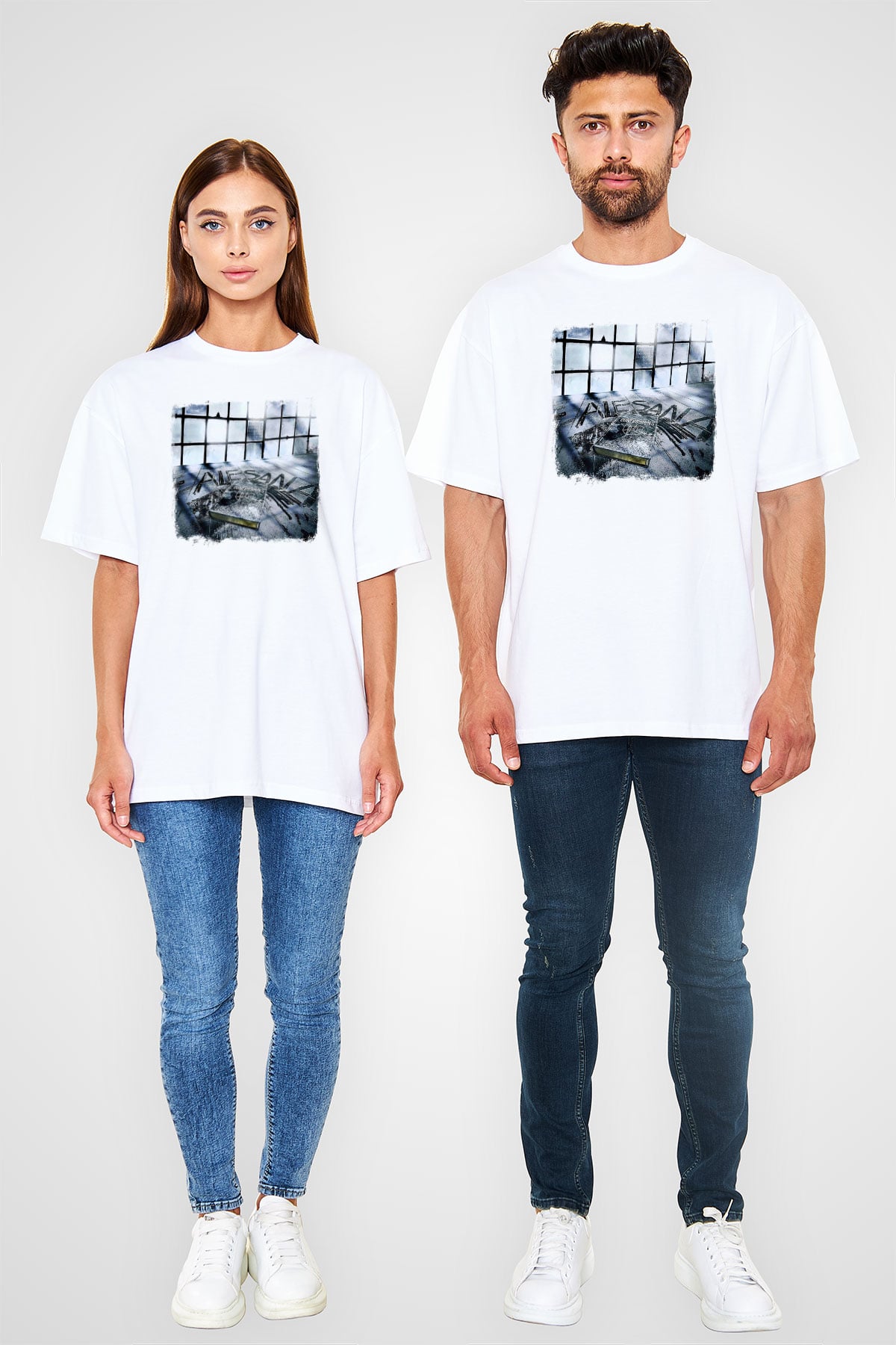 Alesana Baskılı Unisex Beyaz Oversize Tişört