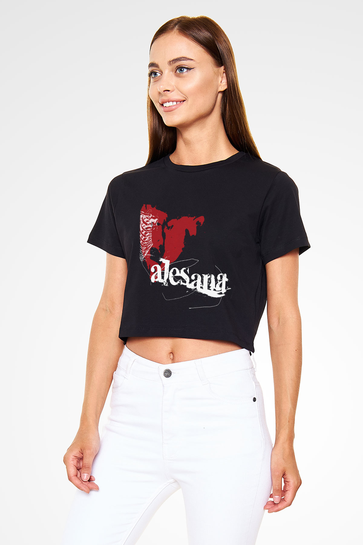 Alesana Siyah Crop Top Tişört
