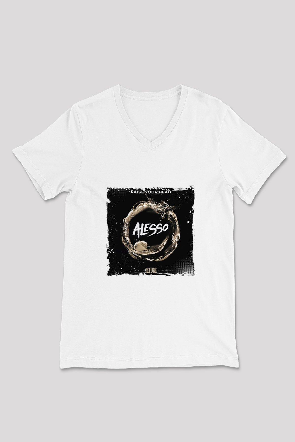 Alesso Baskılı Beyaz V Yaka Unisex Tişört