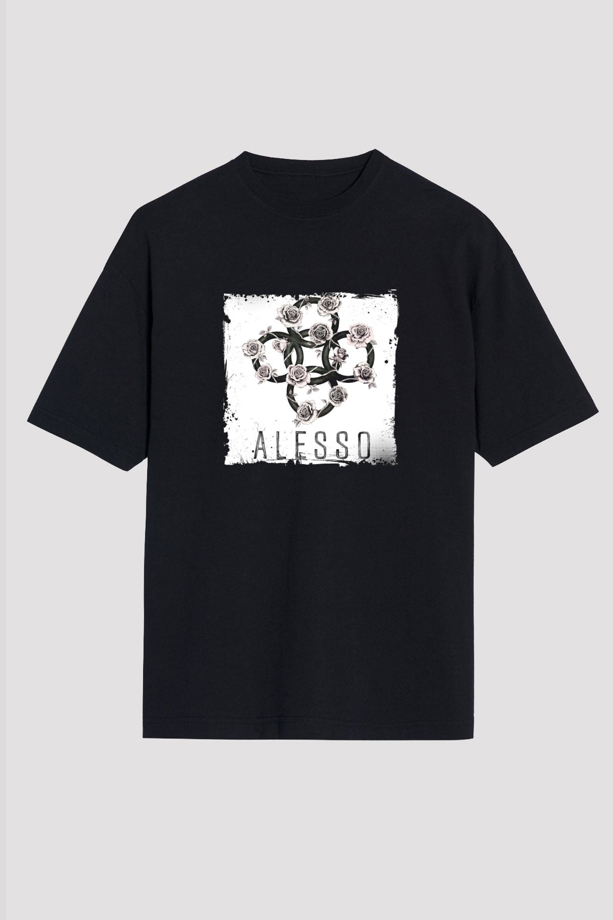 Alesso Baskılı Unisex Oversize Siyah Tişört