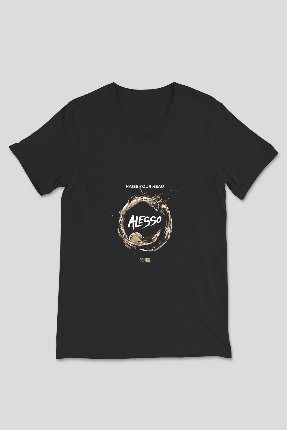 Alesso Baskılı Unisex Siyah V Yaka Tişört