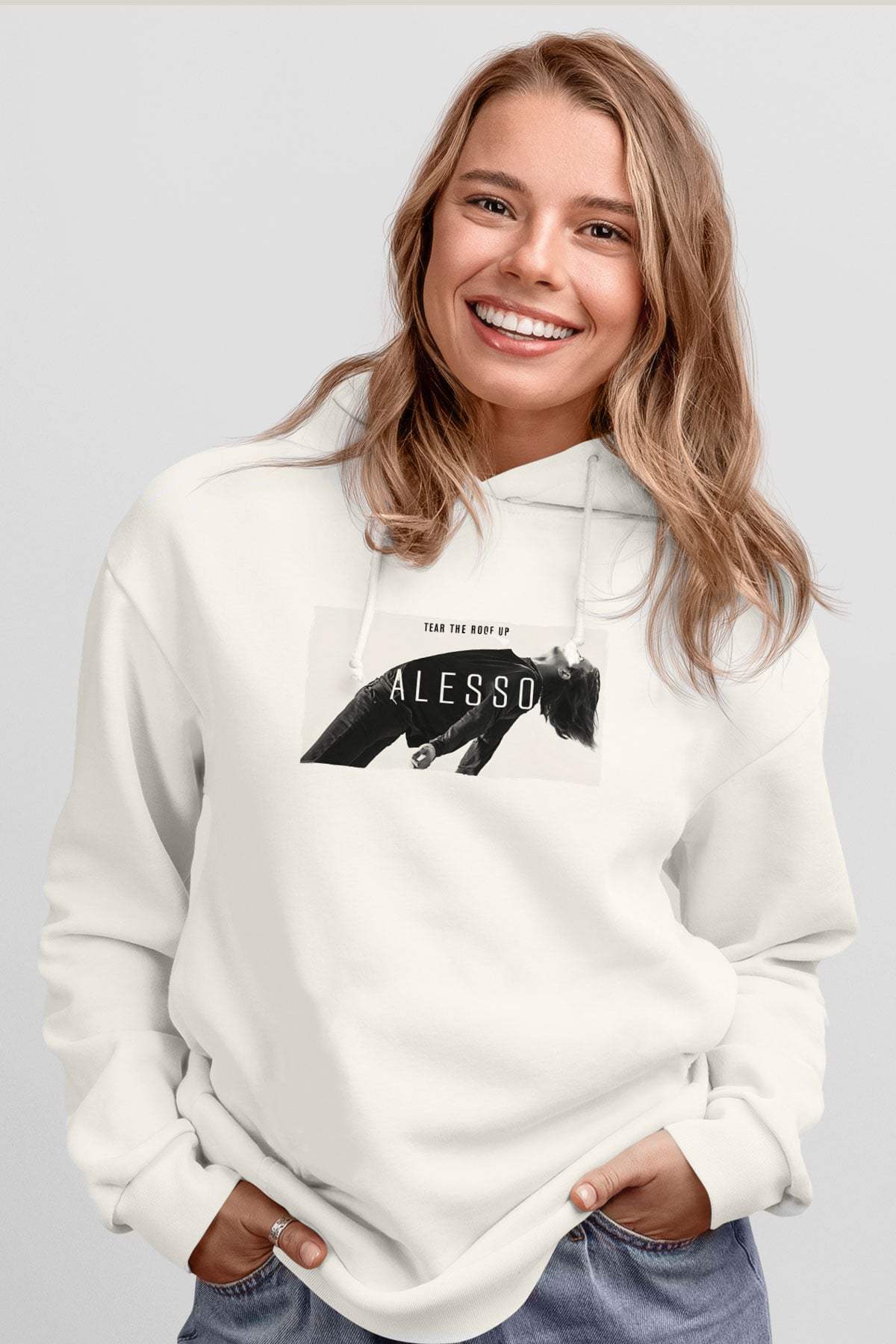 Alesso Beyaz Unisex Kapüşonlu Sweatshirt