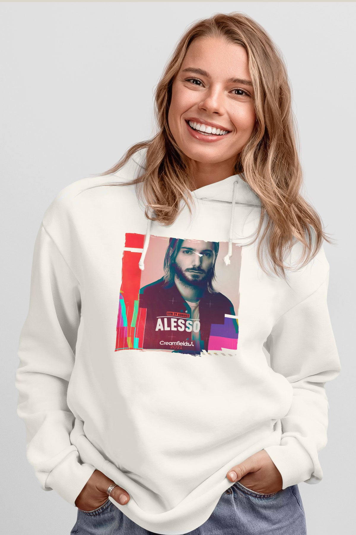 Alesso Beyaz Unisex Kapüşonlu Sweatshirt