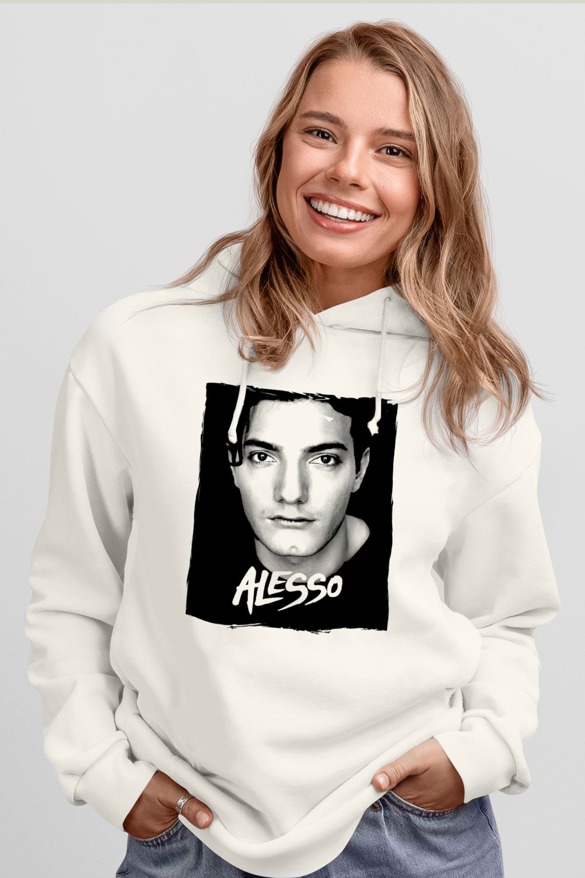 Alesso Beyaz Unisex Kapüşonlu Sweatshirt