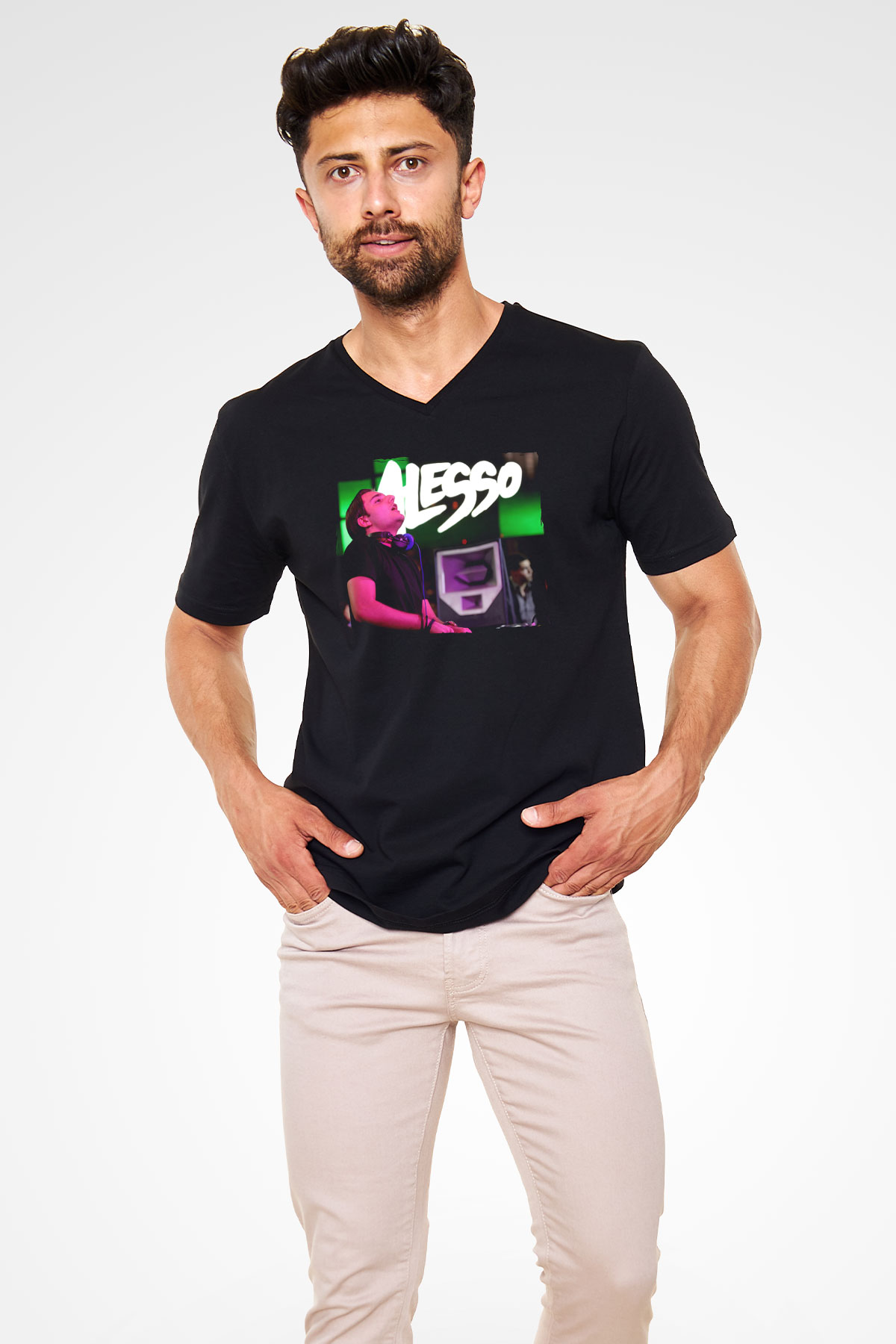 Alesso Siyah Unisex V Yaka Tişört