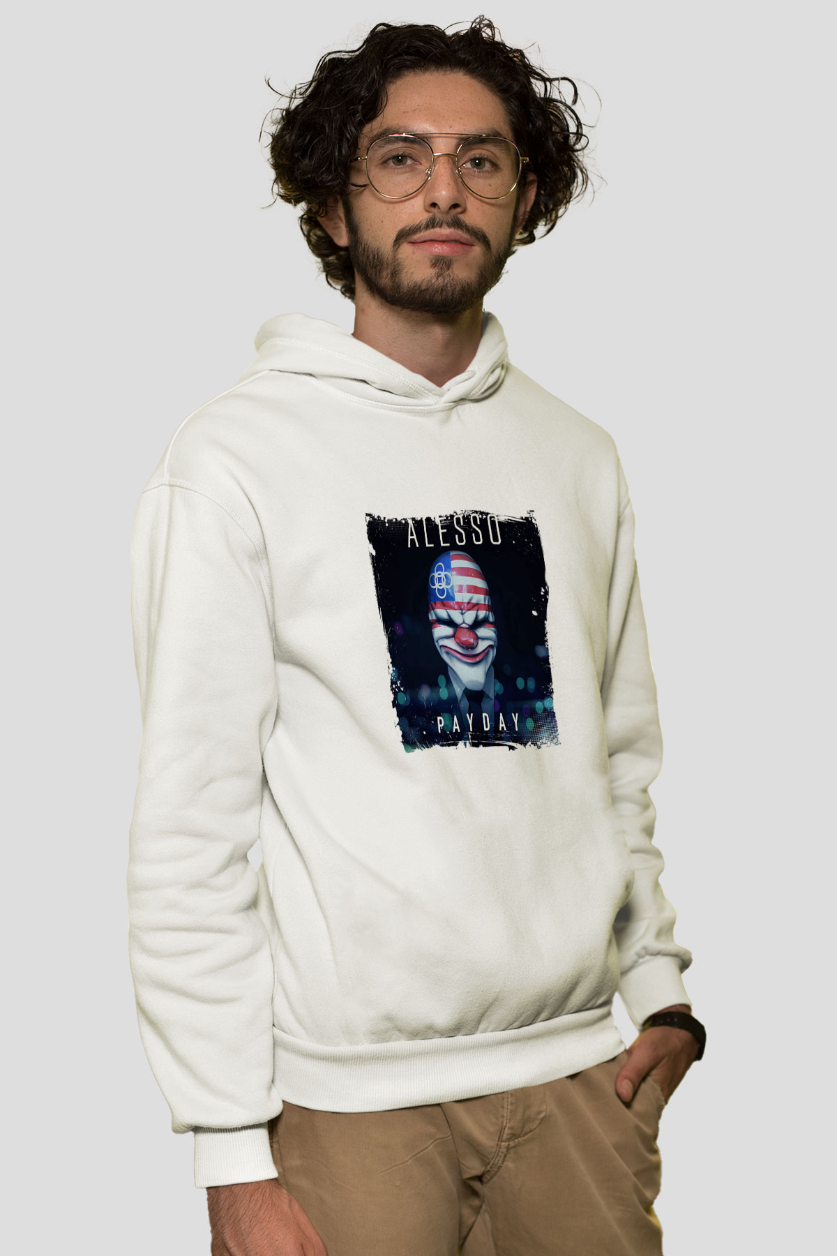 AlessoBaskılı Beyaz Hoodie