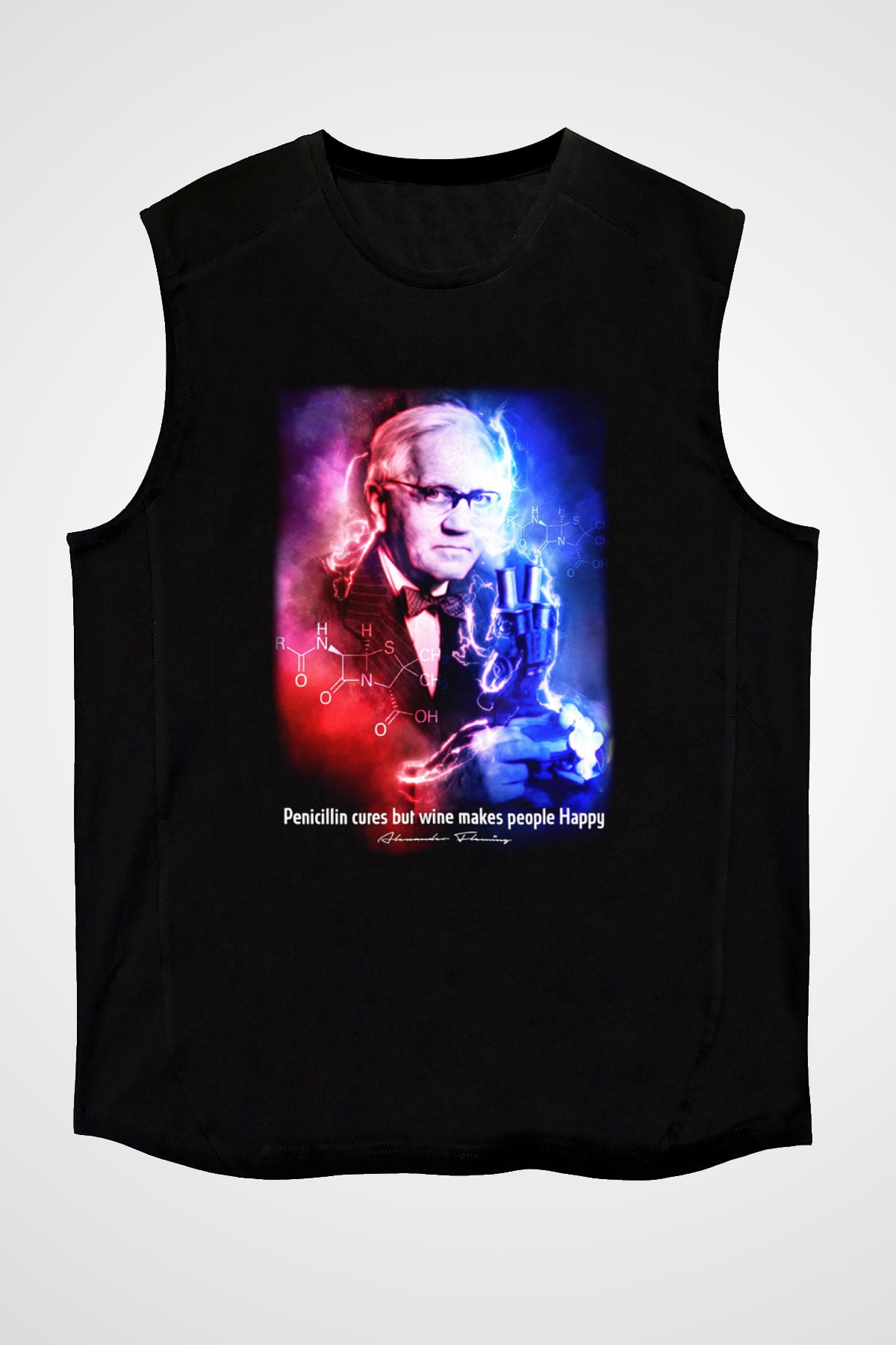 Alexander Fleming Baskılı Unisex Kolsuz Siyah Tişört - Tshirt