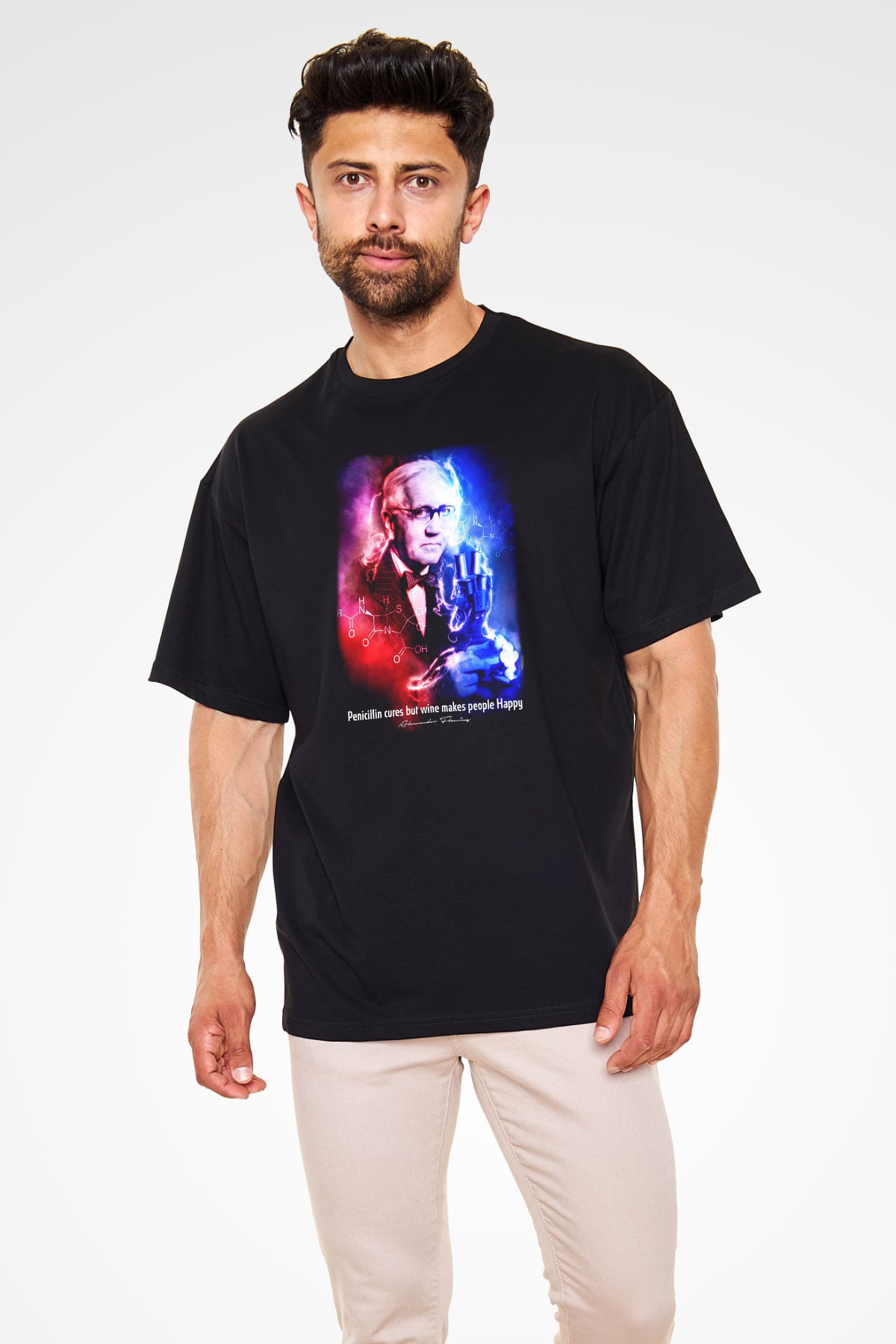 Alexander Fleming Baskılı Unisex Oversize Tişört - Tshirt