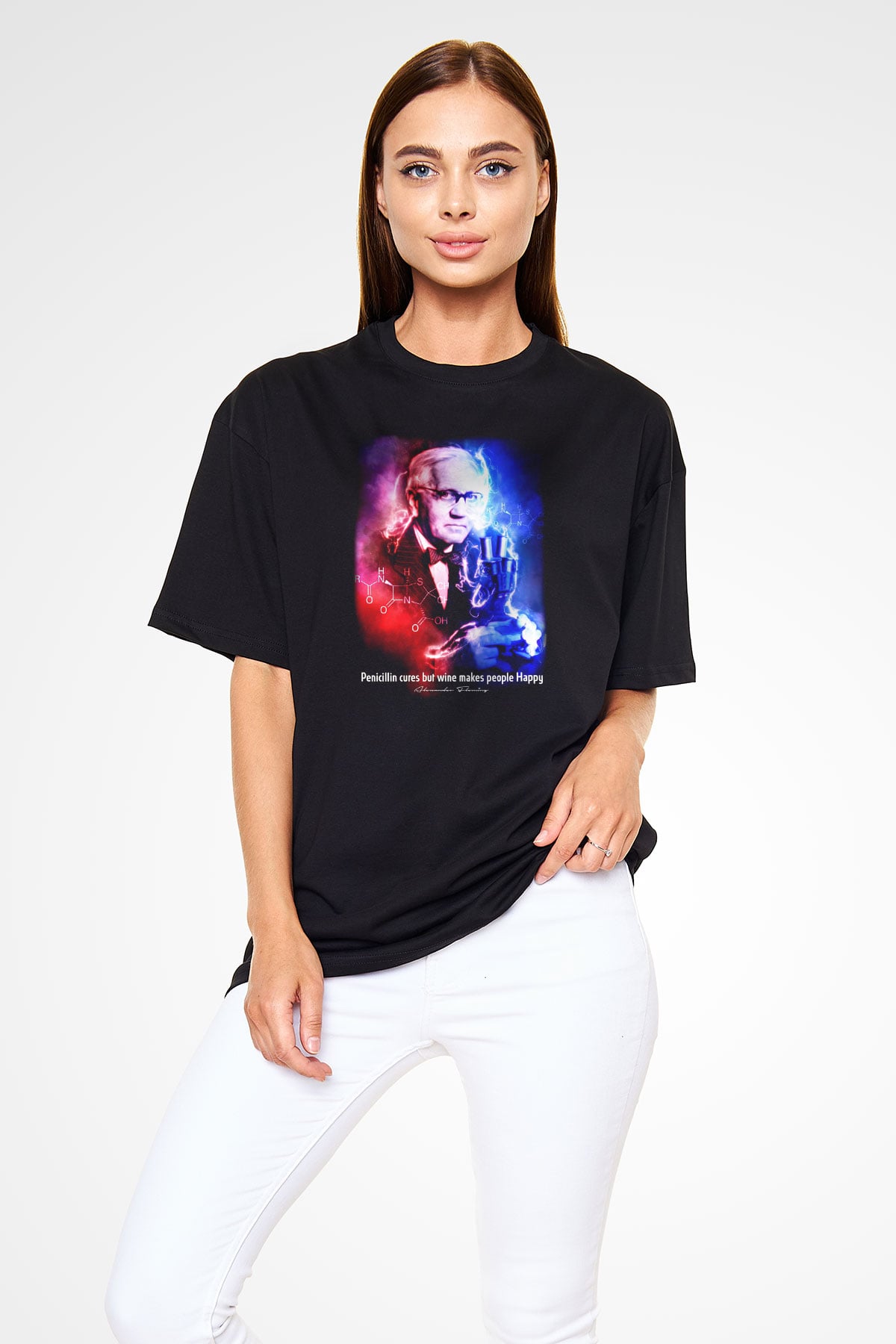 Alexander Fleming Baskılı Unisex Oversize Tişört - Tshirt
