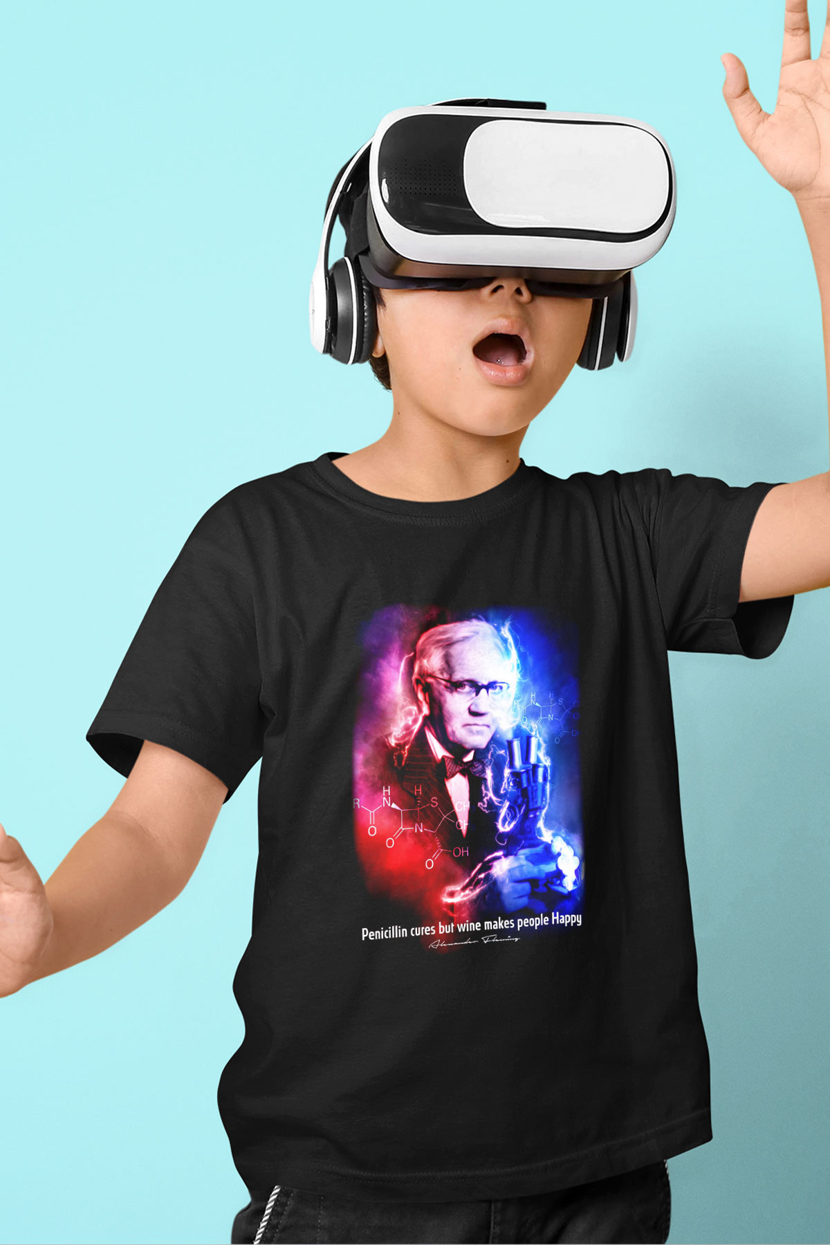 Alexander Fleming Baskılı Unisex Siyah Çocuk Tişörtü - Tshirt