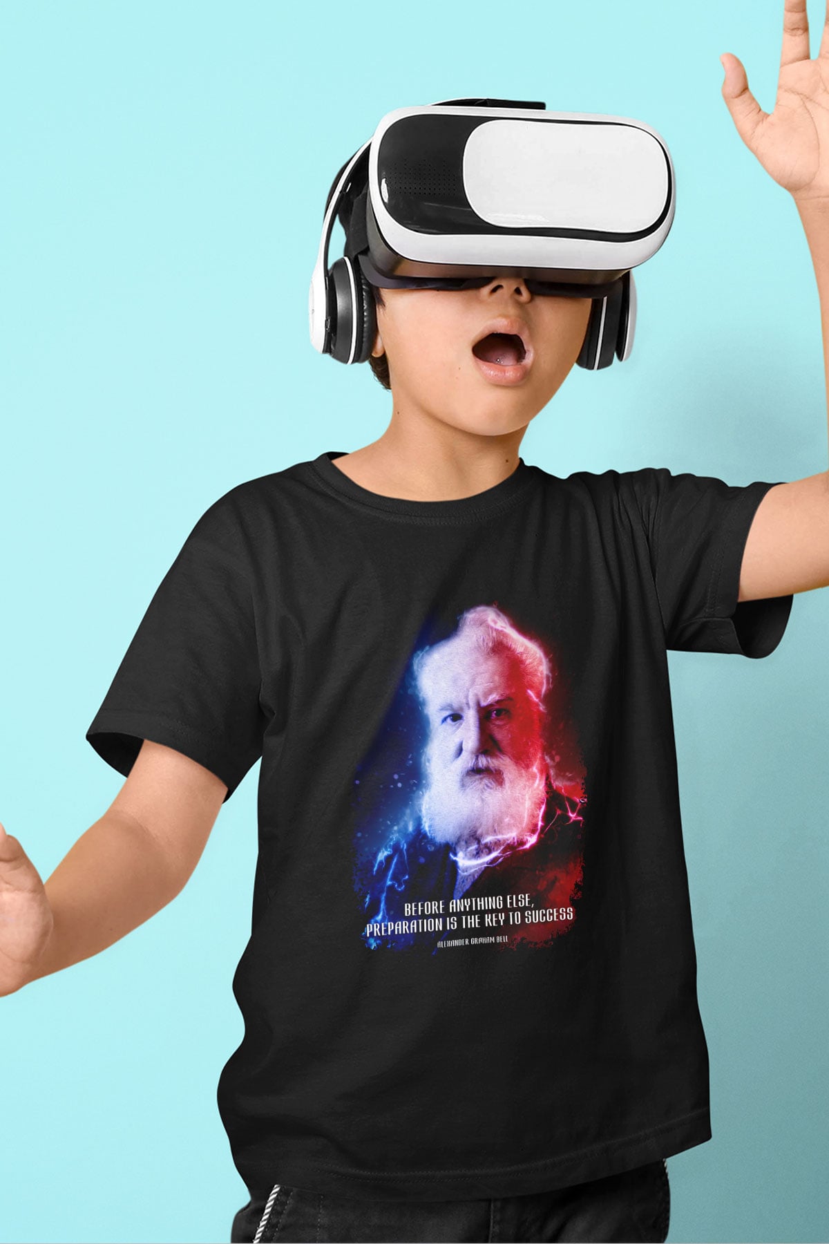 Alexander Graham Bell Alıntı Renkli Baskılı Unisex Siyah Çocuk Tişörtü - Tshirt