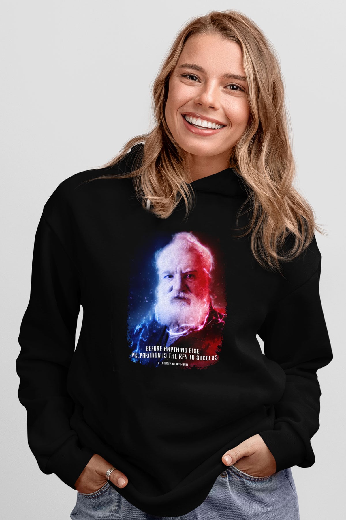 Alexander Graham Bell Alıntı Renkli Baskılı Unisex Siyah Hoodie
