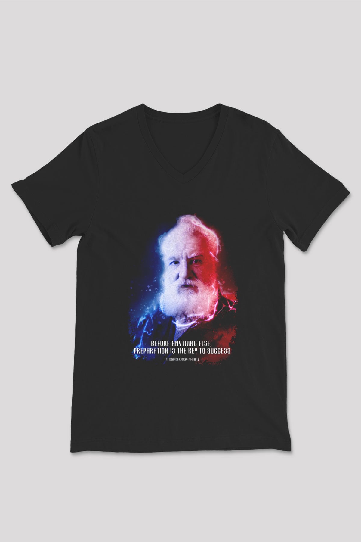 Alexander Graham Bell Alıntı Renkli Baskılı Unisex V Yaka Siyah Tİşört - Tshirt