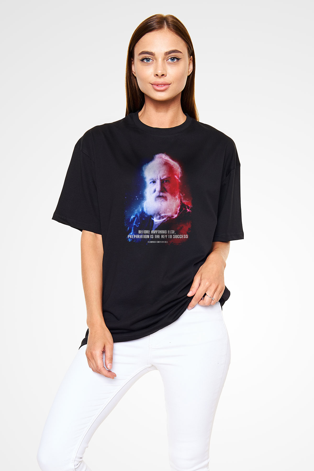 Alexander Graham Bell Alıntı Renkli Baskılı Unisex Oversize Tişört - Tshirt