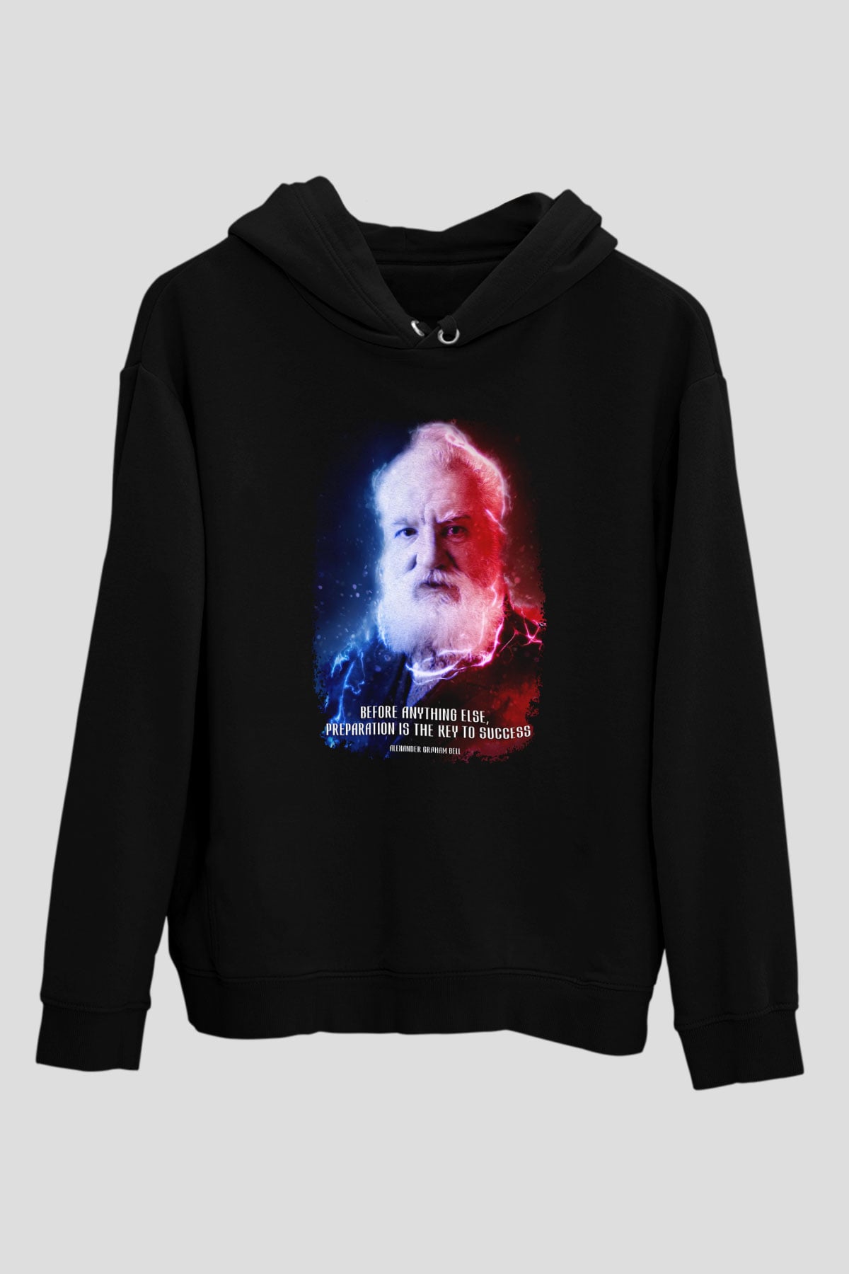 Alexander Graham Bell Alıntı Renkli Baskılı Unisex Siyah Hoodie
