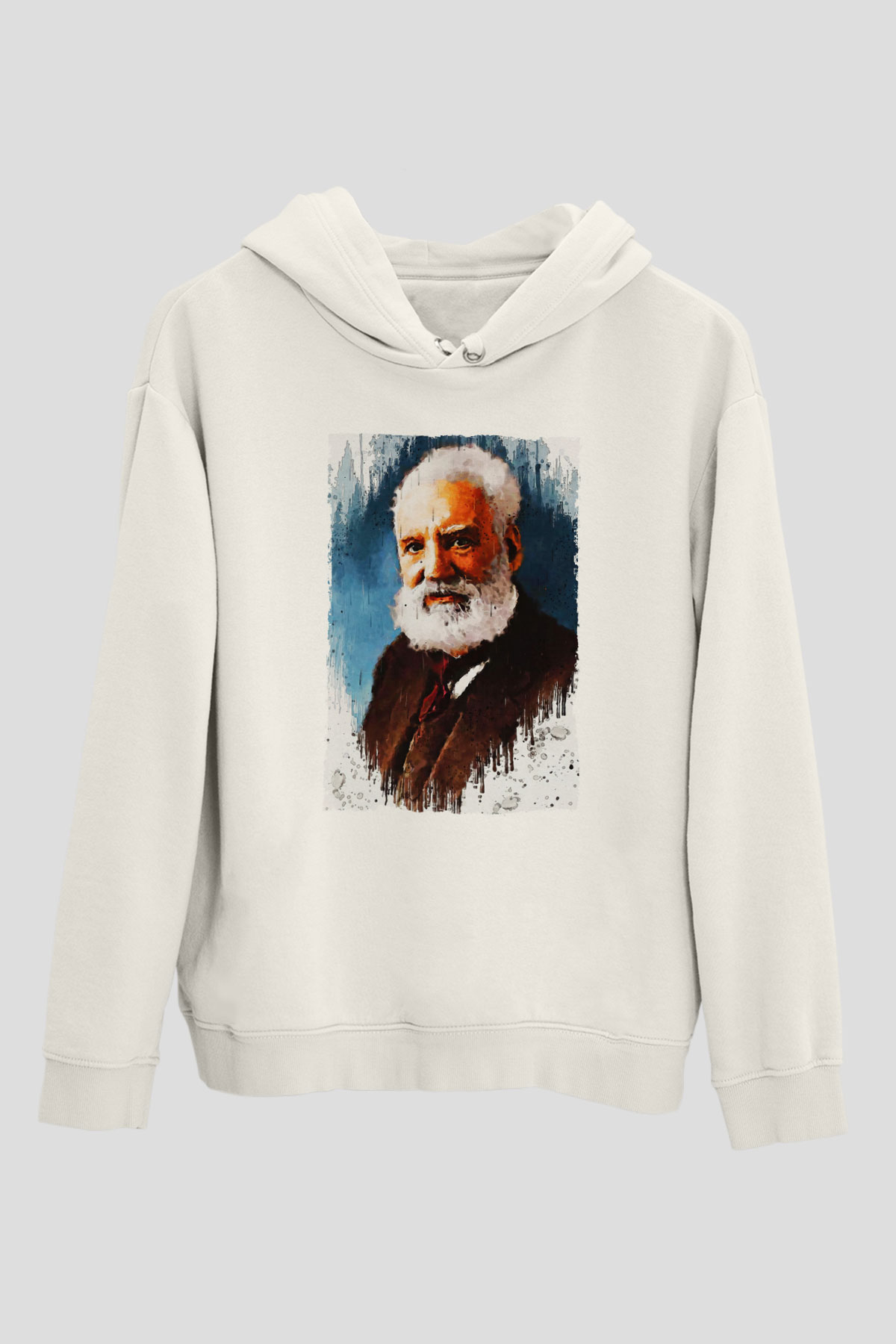 Alexander Graham Bell Baskılı Unisex Ekru Hoodie