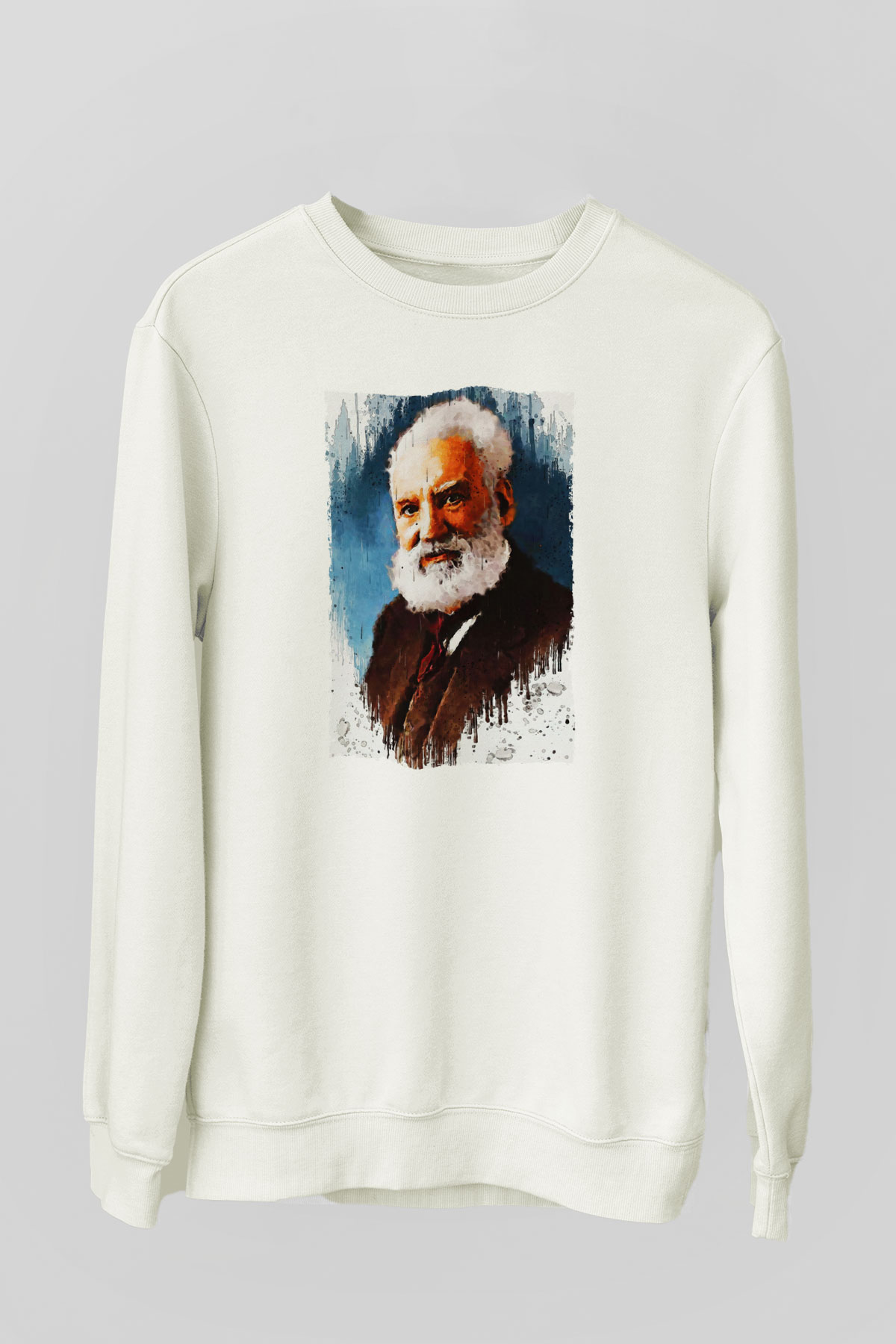 Alexander Graham Bell Baskılı Unisex Ekru Sweatshirt