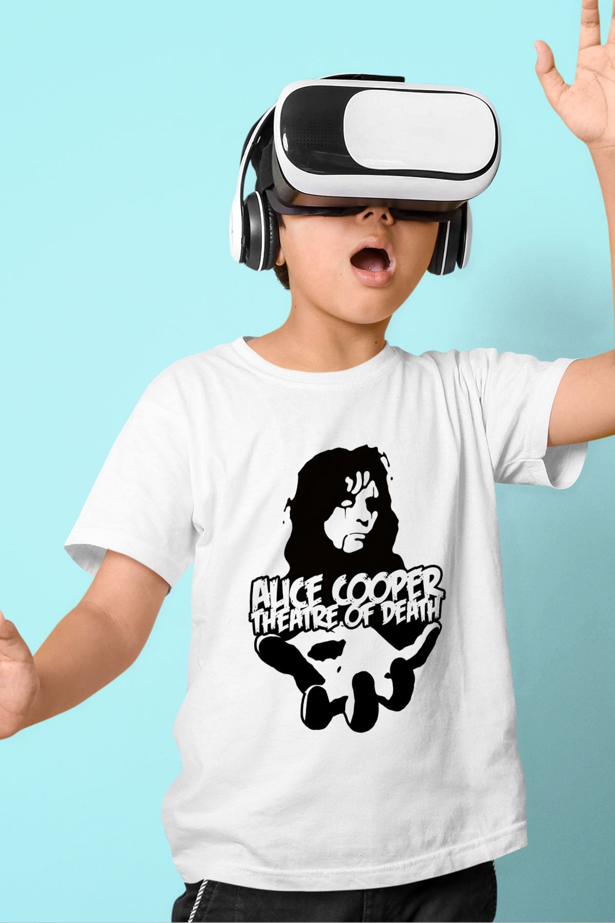 Alice Cooper Baskılı Beyaz Unisex Çocuk Tişört