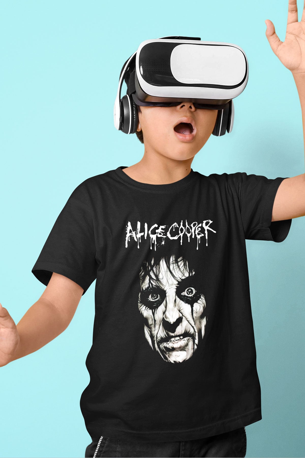 Alice Cooper Baskılı Siyah Unisex Çocuk Tişört