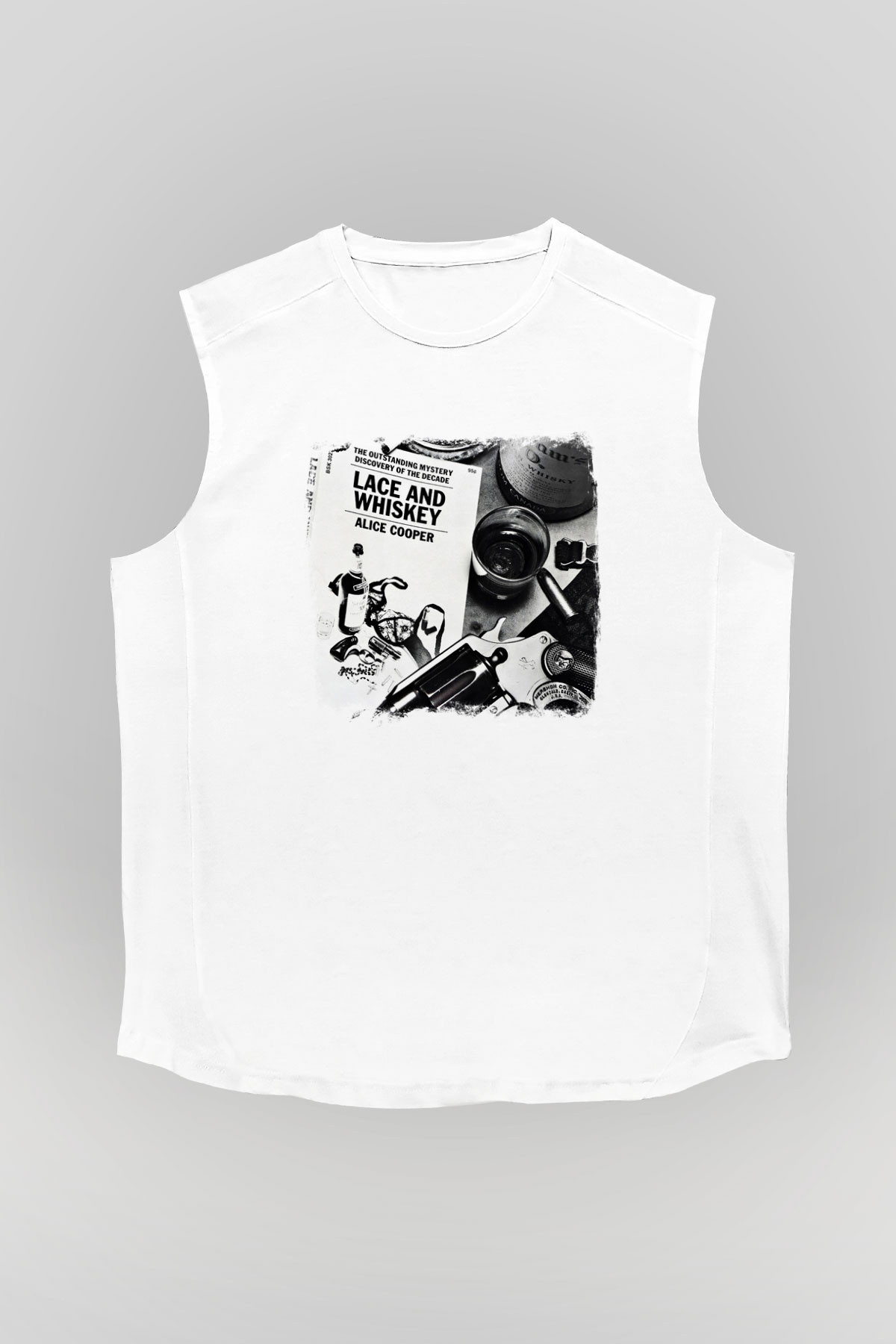 Alice Cooper Baskılı Unisex Beyaz Kolsuz Tişört