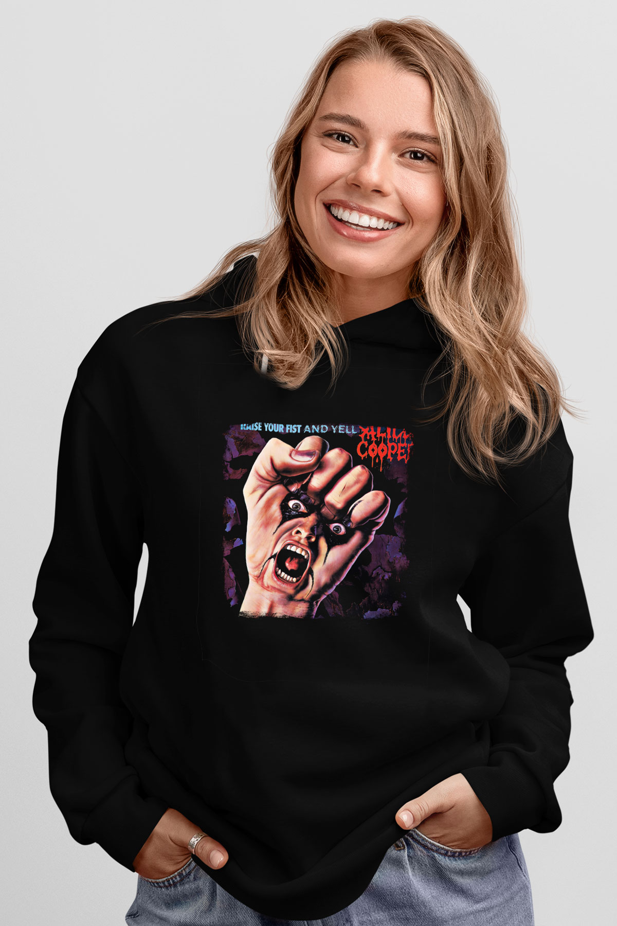 Alice Cooper Baskılı Unisex Siyah Hoodie
