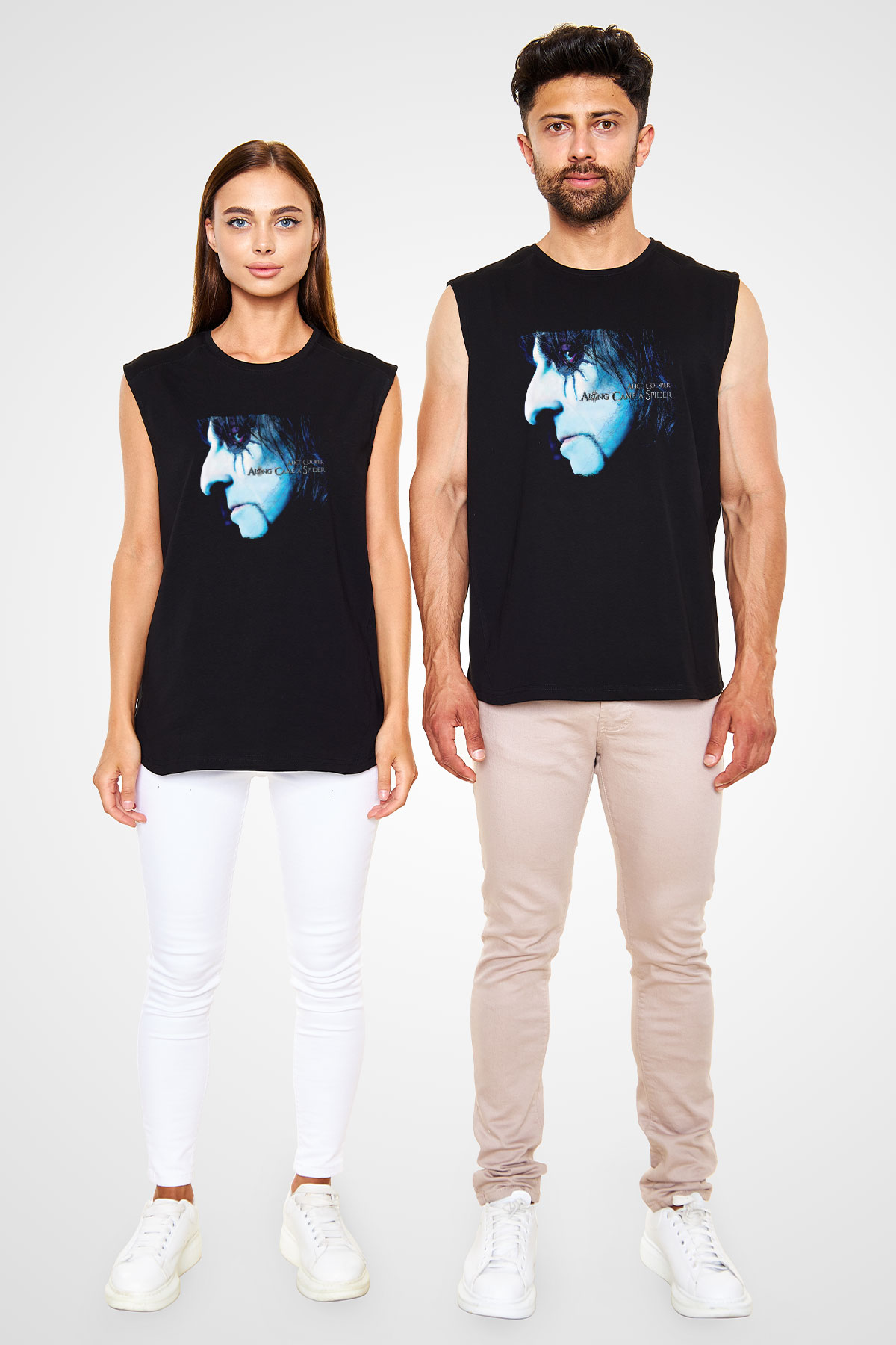 Alice Cooper Baskılı Unisex Siyah Kolsuz Tişört