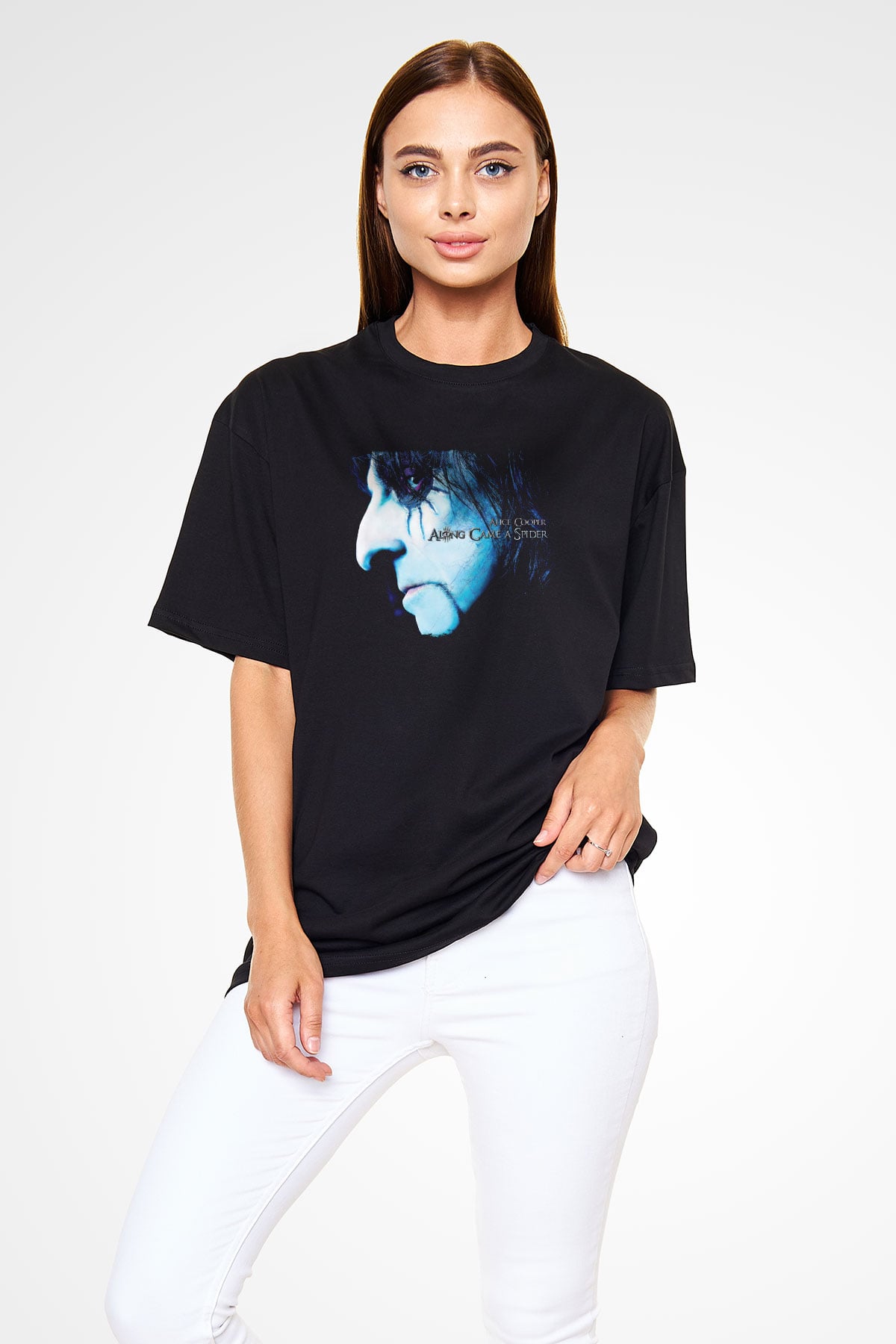 Alice Cooper Baskılı Unisex Siyah Oversize Tişört