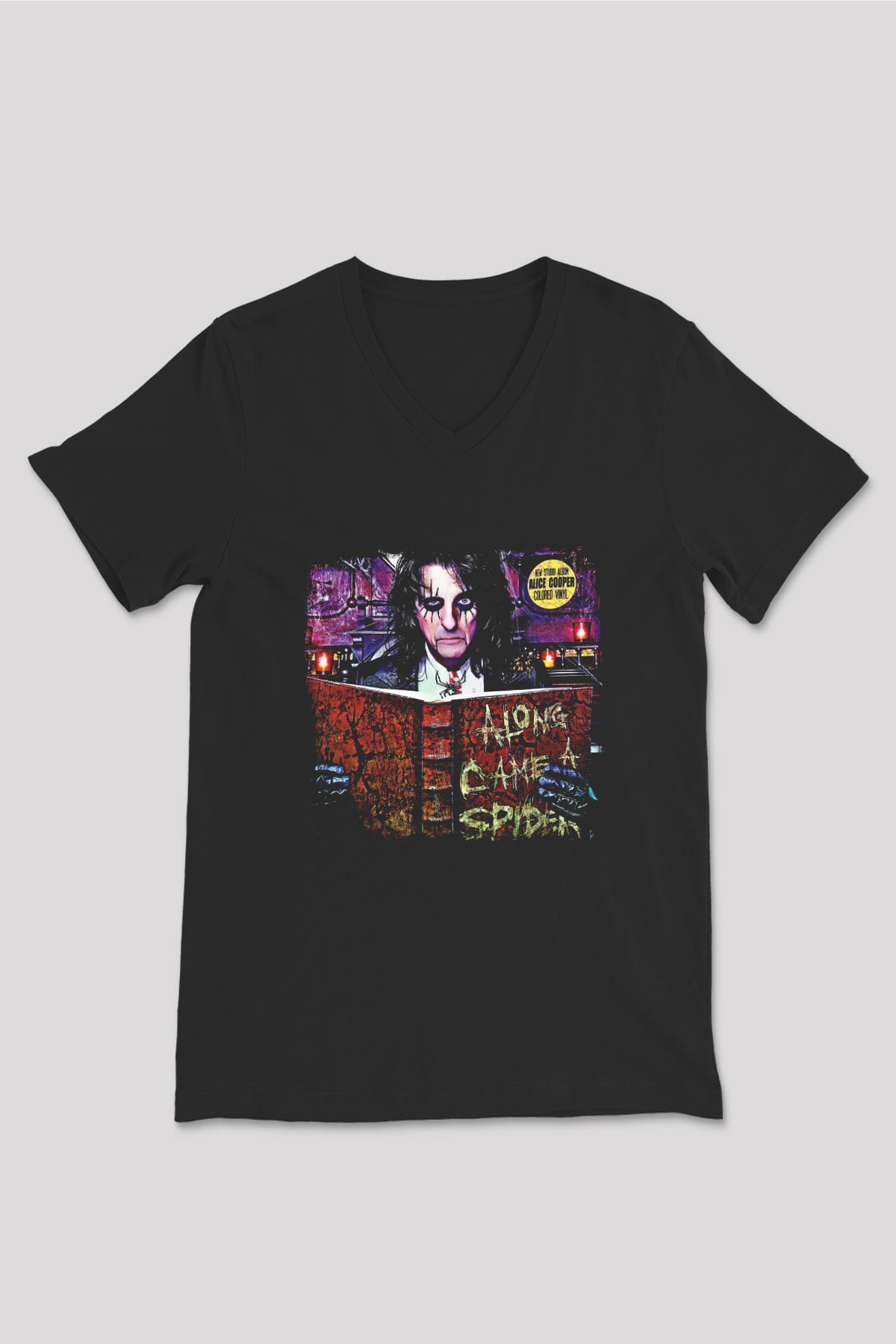 Alice Cooper Baskılı Unisex Siyah V Yaka Tişört