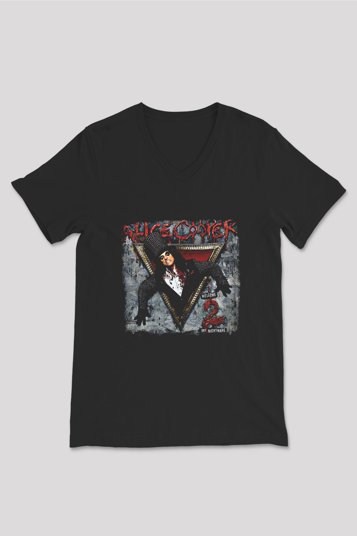 Alice Cooper Baskılı Unisex Siyah V Yaka Tişört