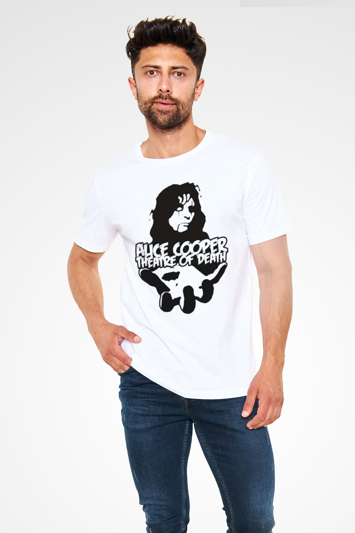 Alice Cooper Beyaz Unisex Tişört T-Shirt - TişörtFabrikası