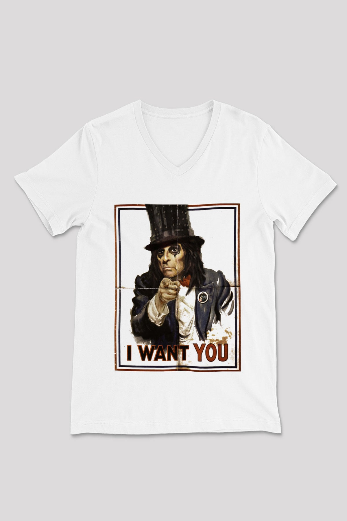 Alice Cooper Beyaz Unisex V Yaka Tişört T-Shirt