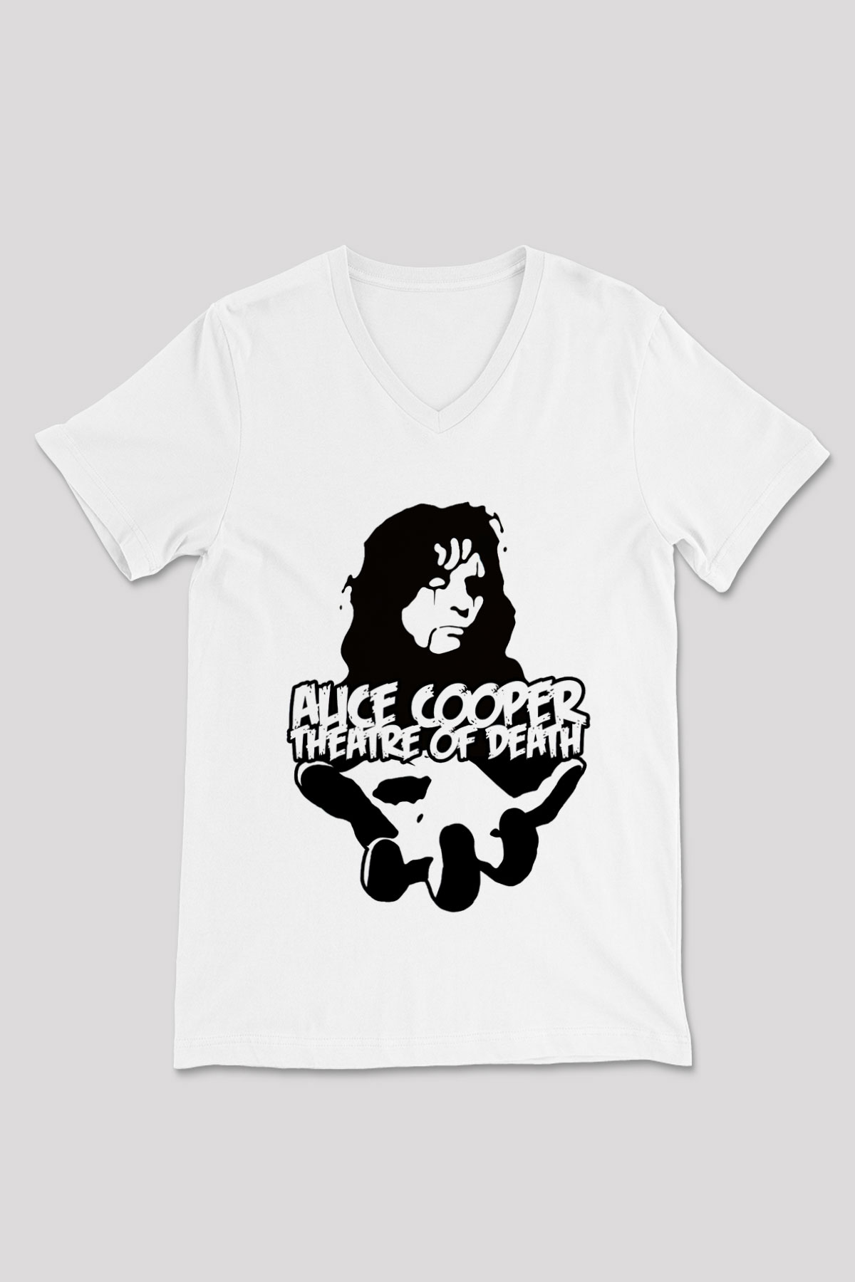 Alice Cooper Beyaz Unisex V Yaka Tişört T-Shirt