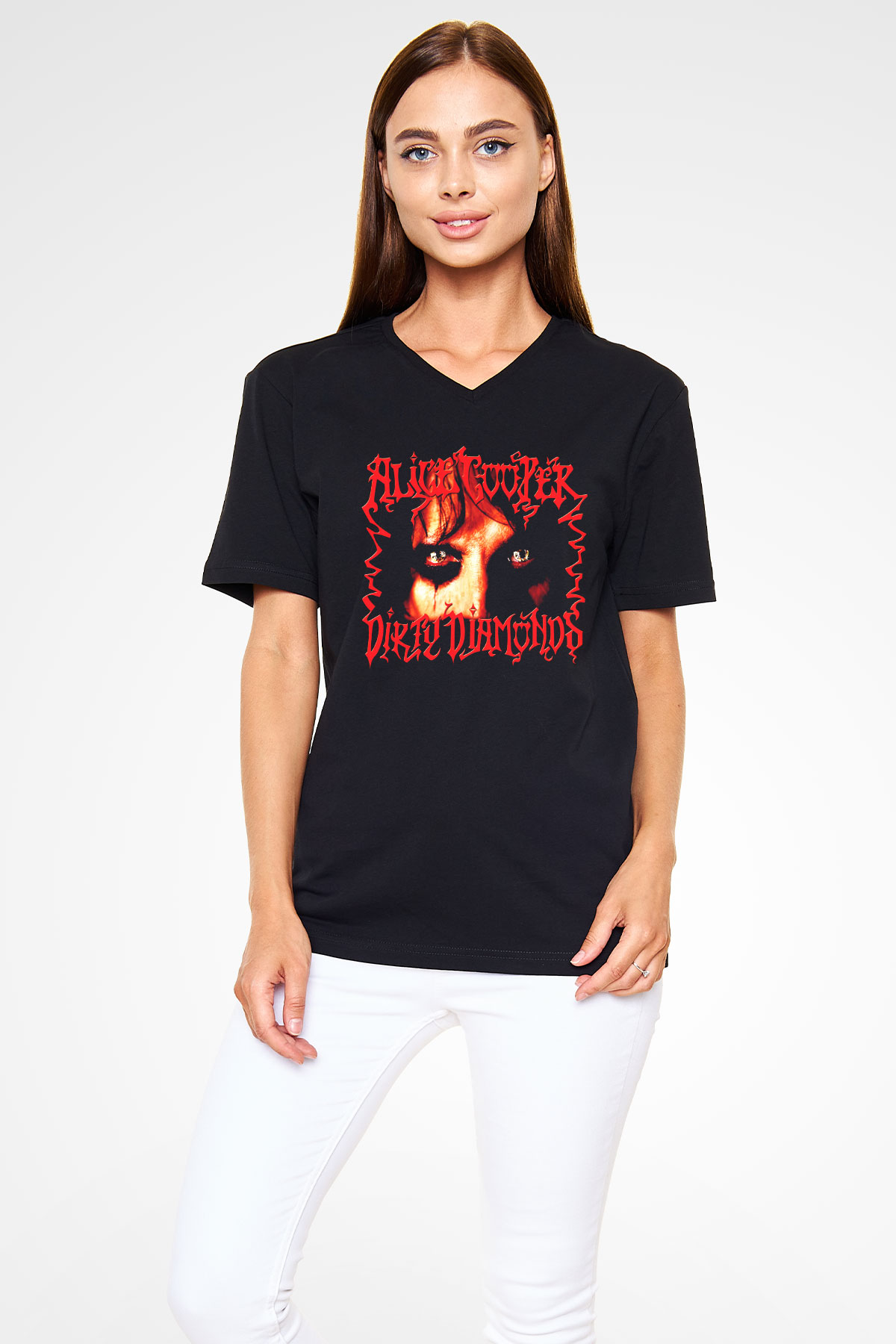 Alice Cooper Siyah Unisex V Yaka Tişört T-Shirt